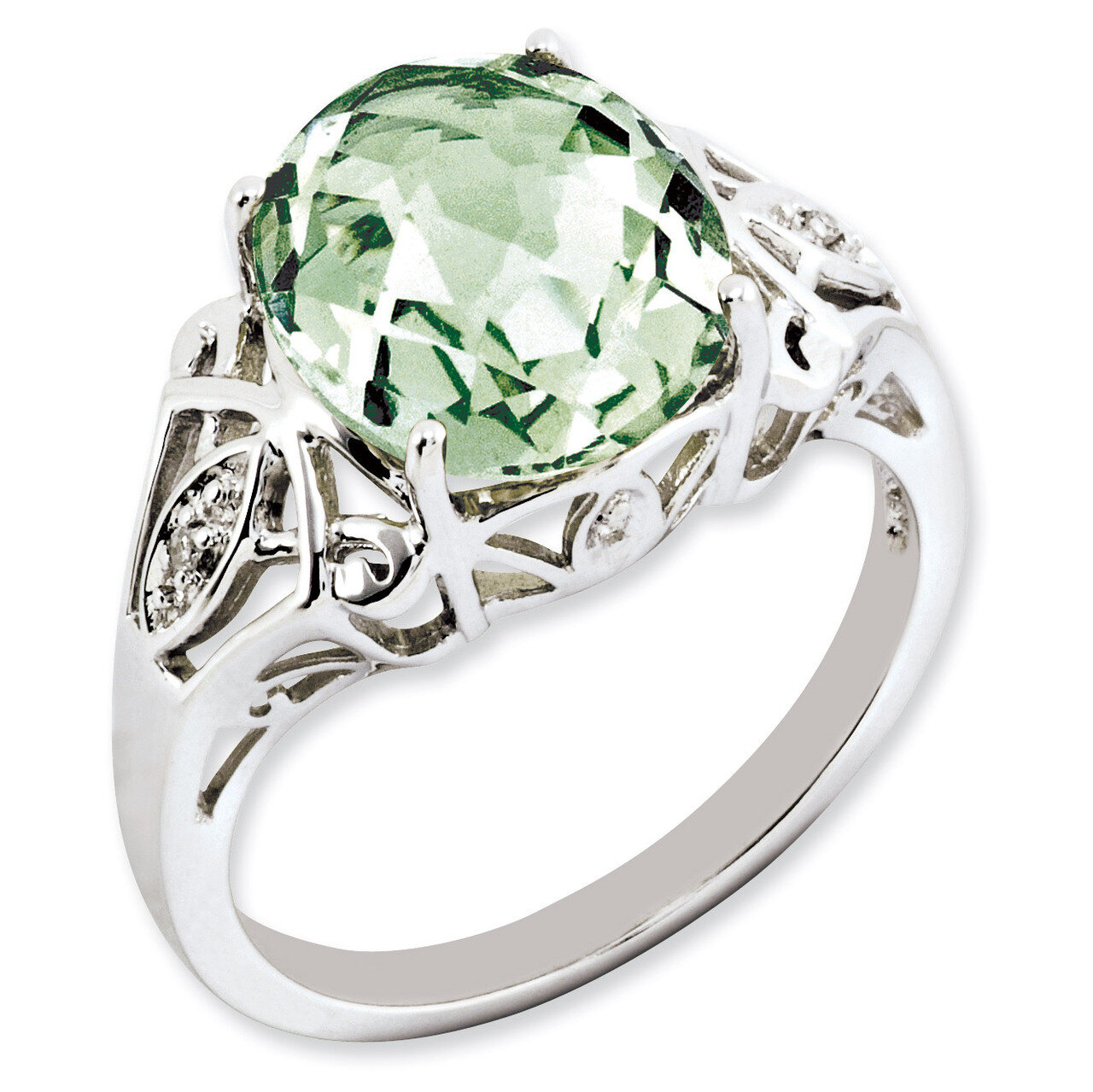 Green Quartz &amp; Diamond Ring Sterling Silver QR2924AG, MPN: QR2924AG, 883957403120
