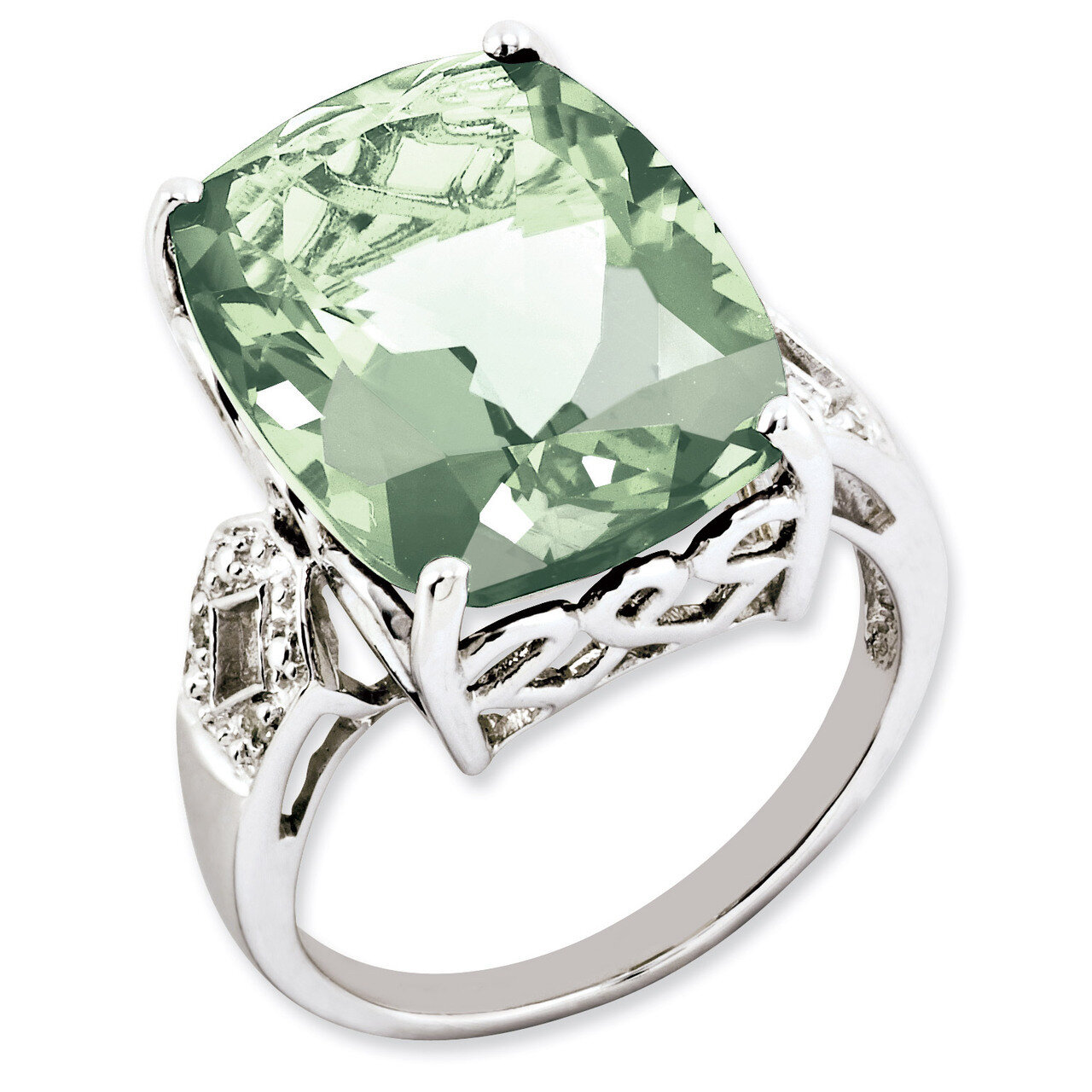 Green Quartz &amp; Diamond Ring Sterling Silver QR2926AG
