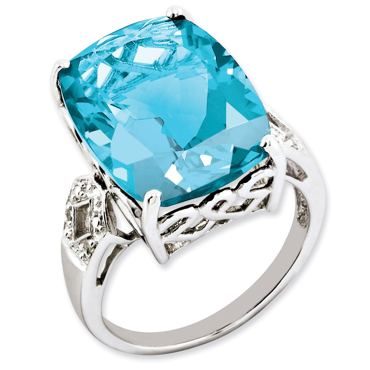 Blue Topaz & Diamond Ring Sterling Silver QR2926BT