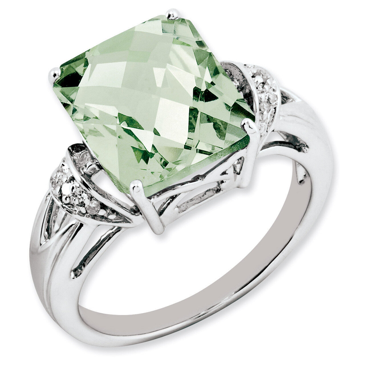 Green Quartz &amp; Diamond Ring Sterling Silver QR2929AG, MPN: QR2929AG, 886774196886