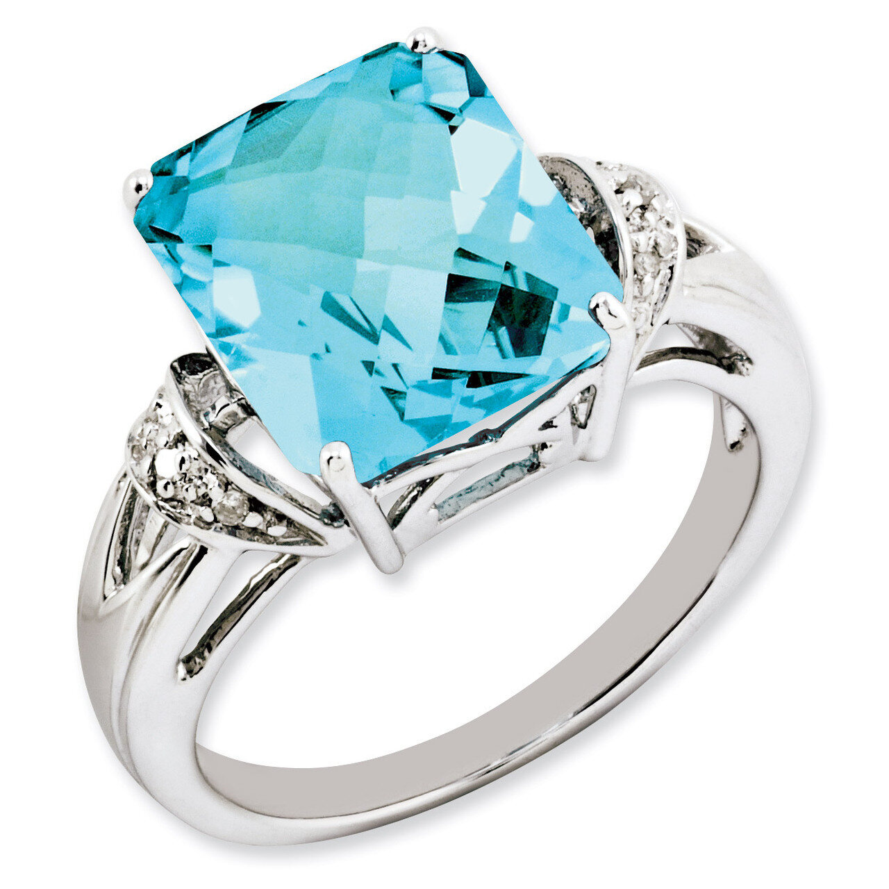 Light Swiss Blue Topaz &amp; Diamond Ring Sterling Silver QR2929LSBT, MPN: QR2929LSBT, 886774197128