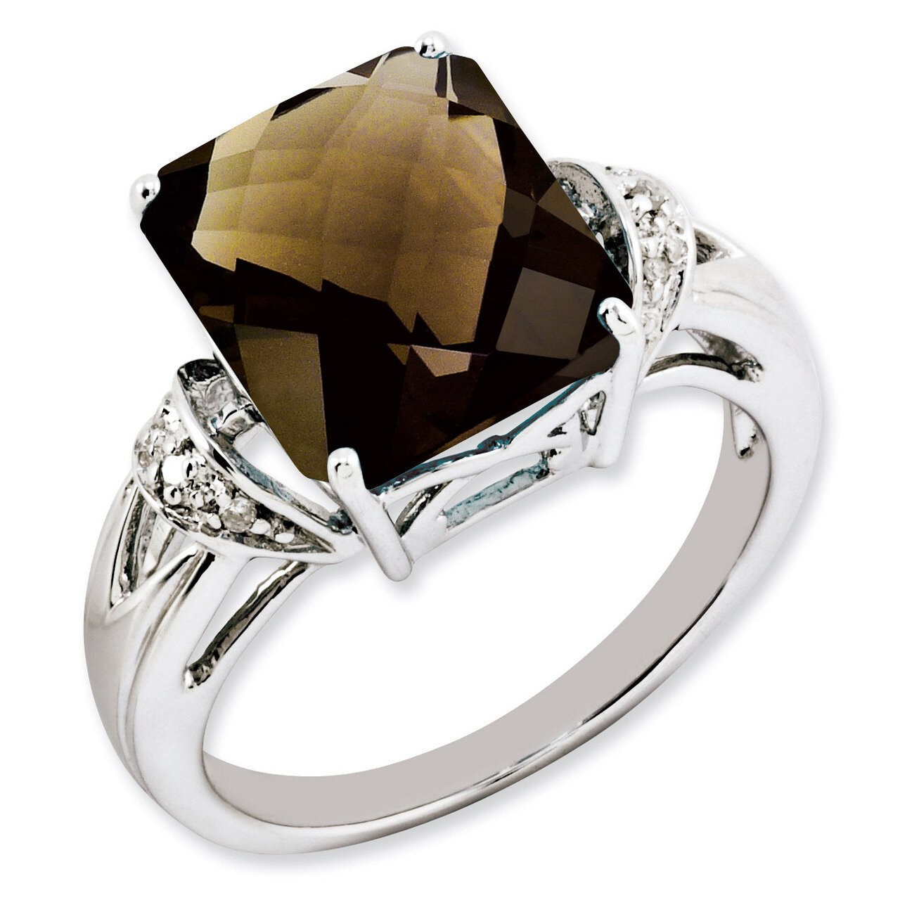 Smoky Quartz &amp; Diamond Ring Sterling Silver QR2929SQ