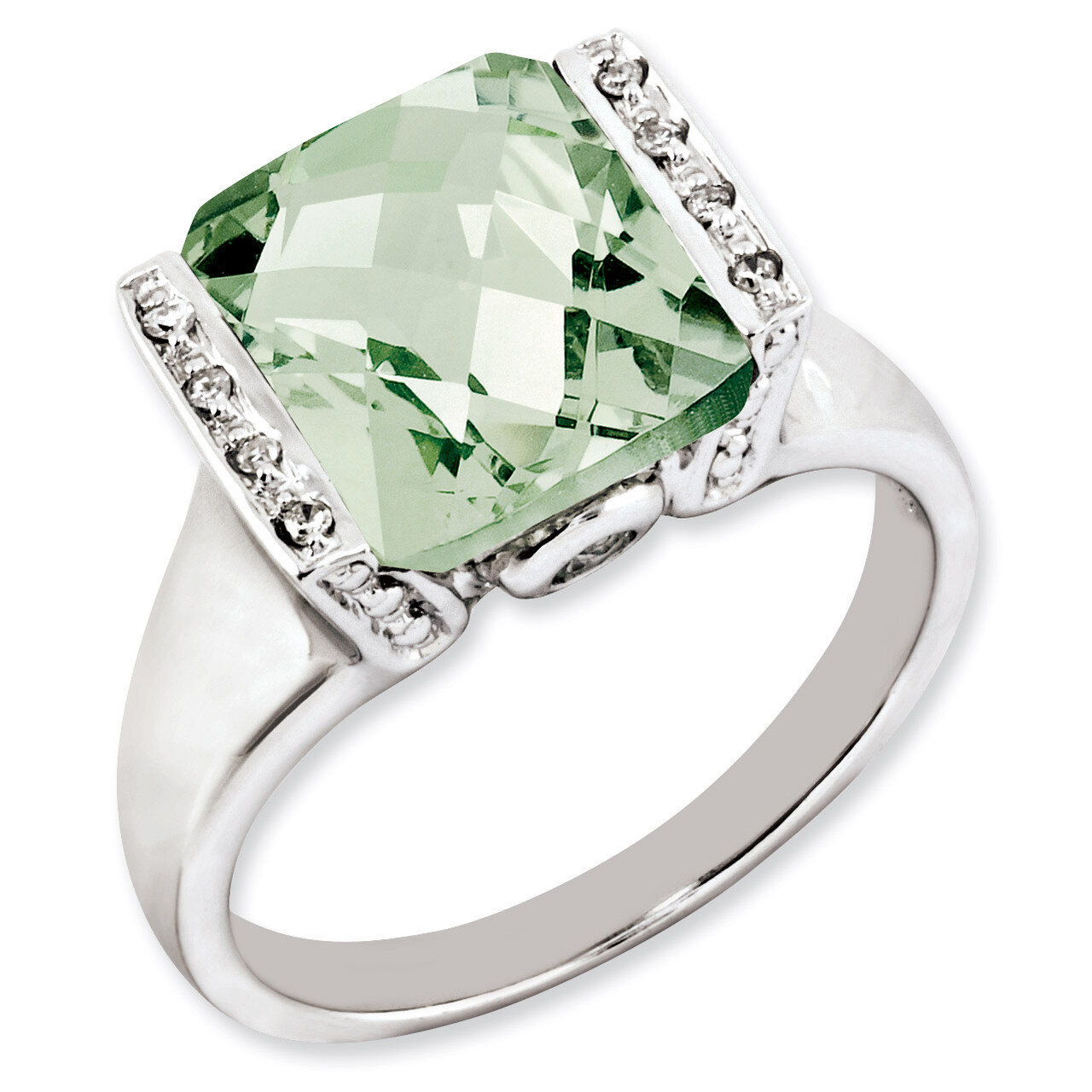 Green Quartz &amp; Diamond Ring Sterling Silver QR2938AG