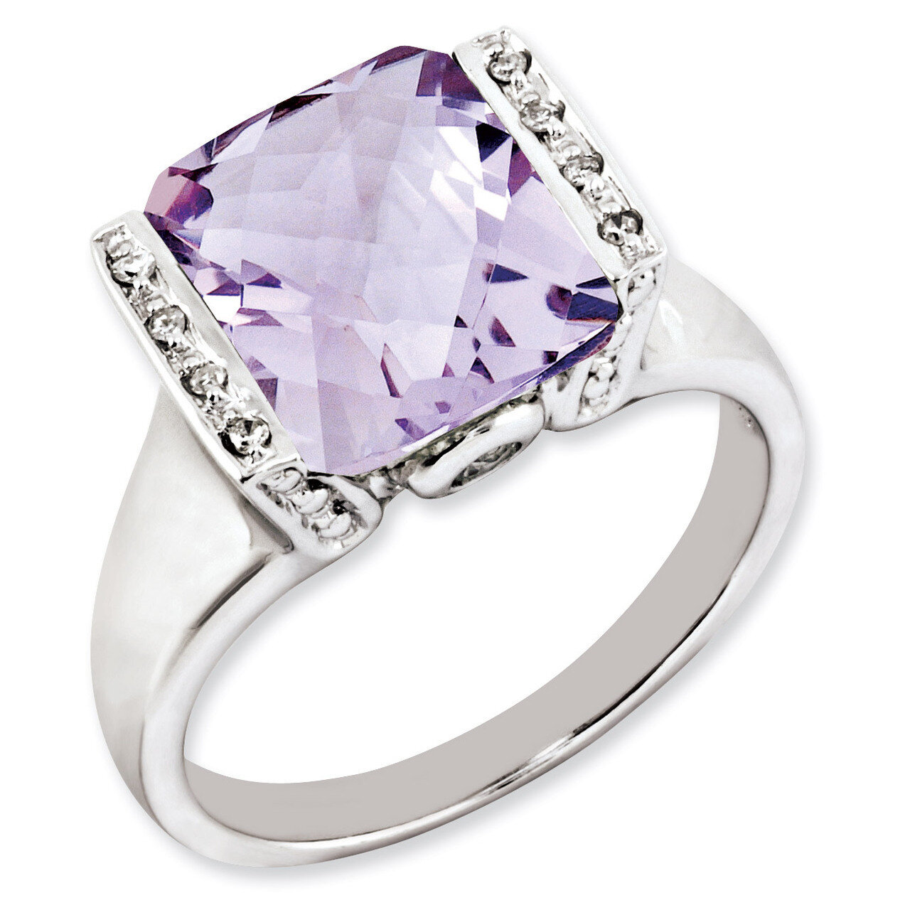 Pink Quartz & Diamond Ring Sterling Silver QR2938PQ