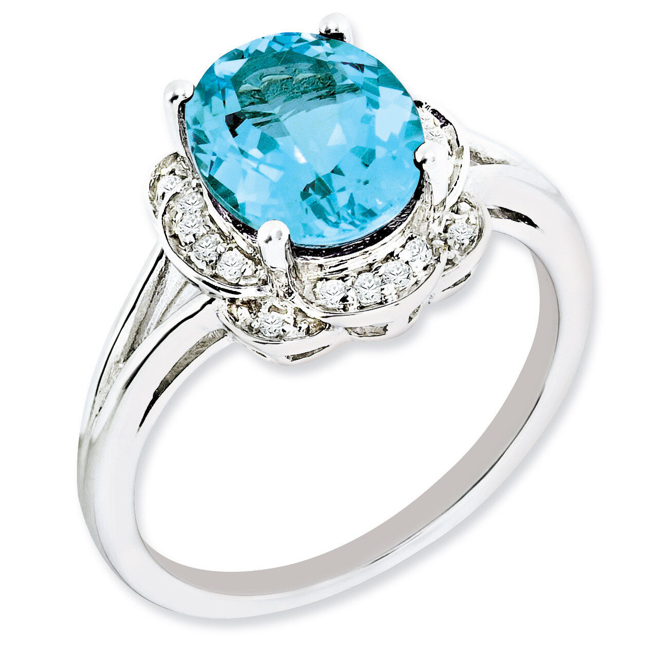Blue Topaz Ring Sterling Silver Diamond QR3027BT, MPN: QR3027BT, 883957622590