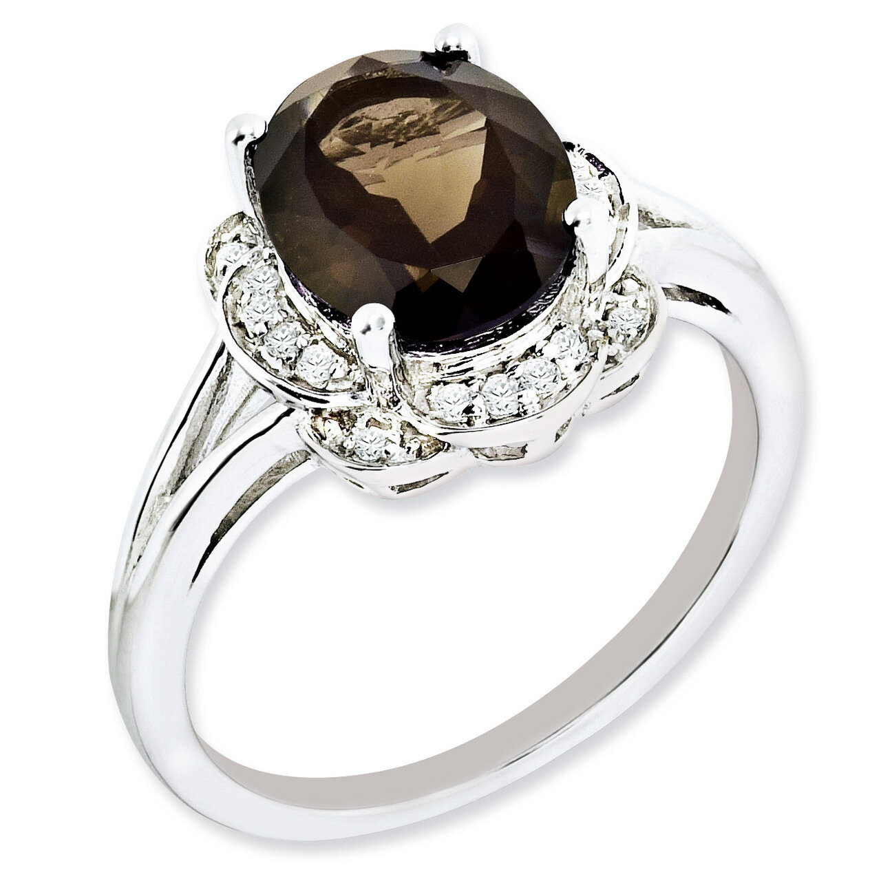 Smoky Quartz Ring Sterling Silver Diamond QR3027SQ, MPN: QR3027SQ, 883957403175