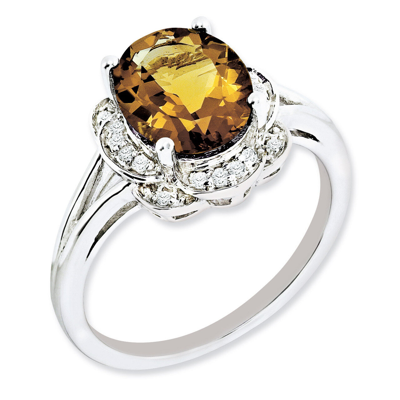 Whiskey Quartz Ring Sterling Silver Diamond QR3027WQ, MPN: QR3027WQ, 883957622903