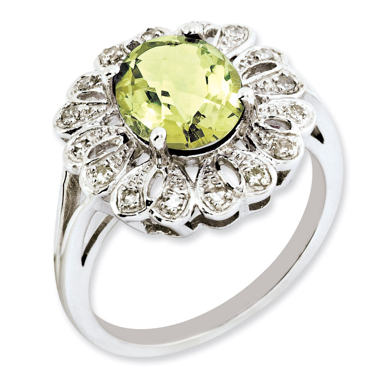 Oval Lemon Quartz Ring Sterling Silver Diamond QR3028LQ, MPN: QR3028LQ, 886774728735