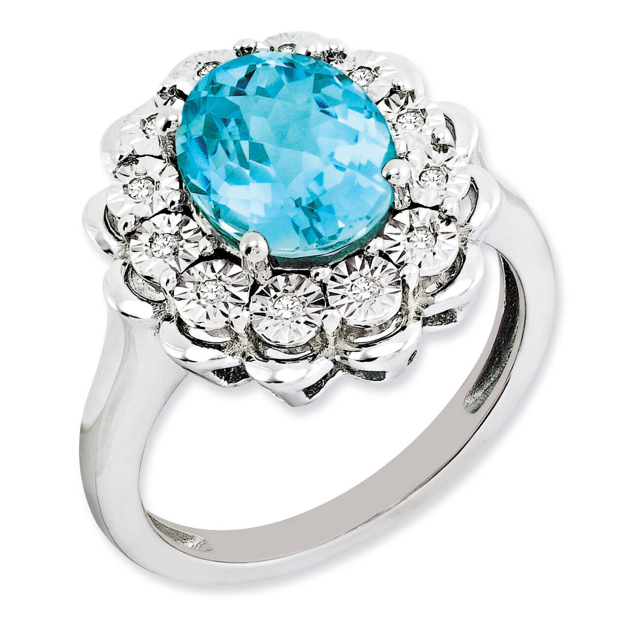 Light Swiss Blue Topaz Ring Sterling Silver Diamond QR3029LSBT, MPN: QR3029LSBT, 886774674896