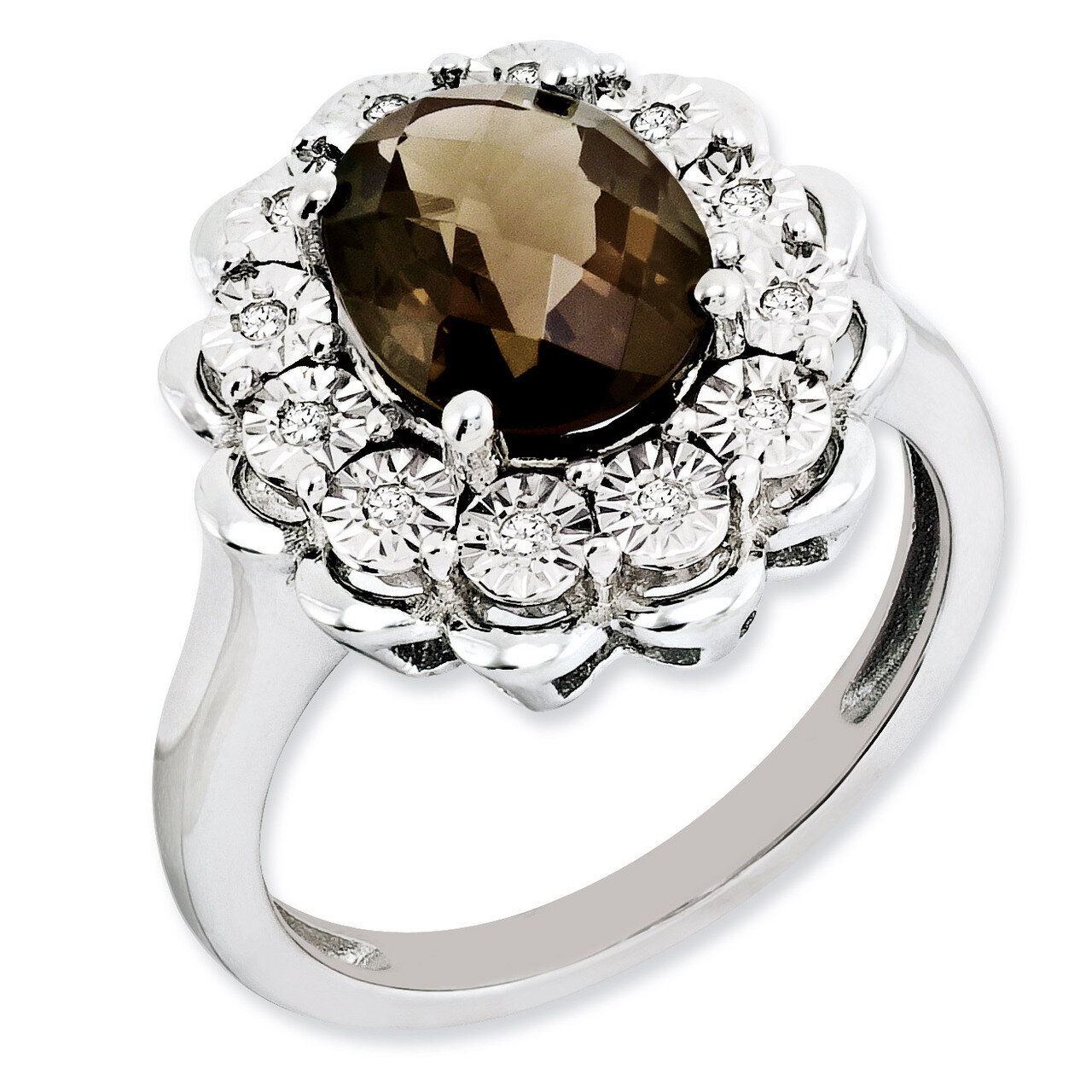 Smoky Quartz Ring Sterling Silver Diamond QR3029SQ, MPN: QR3029SQ, 886774674957