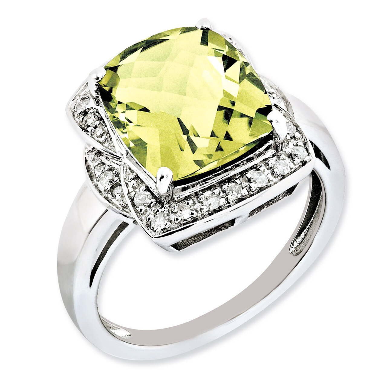 Lemon Quartz Ring Sterling Silver Diamond QR3032LQ, MPN: QR3032LQ, 883957360980
