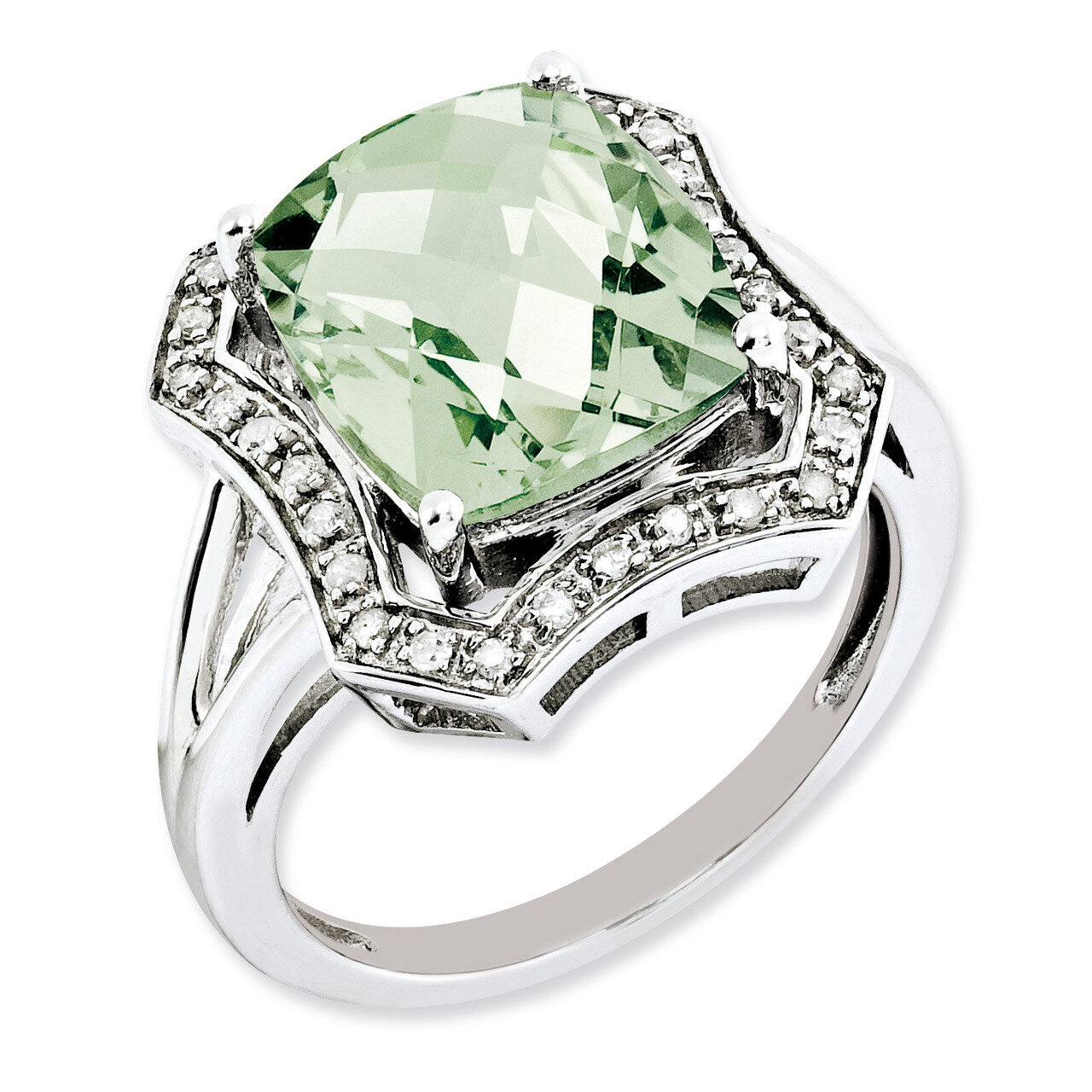 Green Quartz Ring Sterling Silver Diamond QR3033AG, MPN: QR3033AG, 883957624990