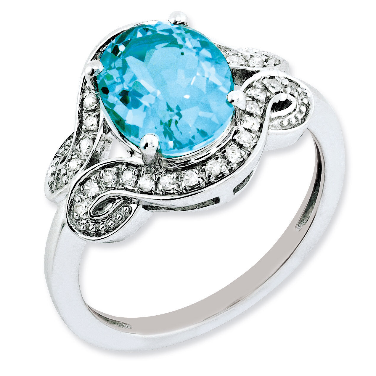 Light Swiss Blue Topaz Ring Sterling Silver Diamond QR3035LSBT
