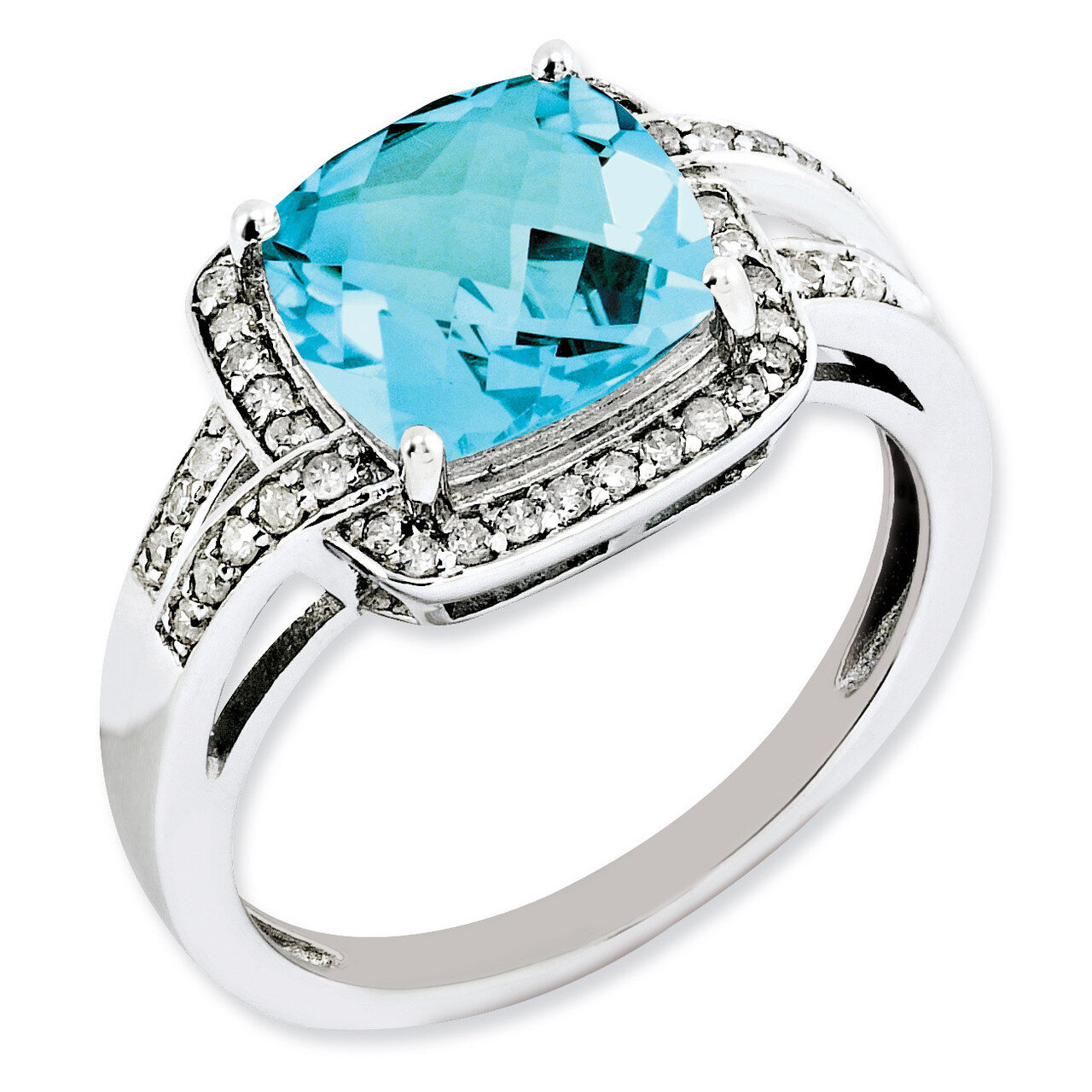 Blue Topaz Ring Sterling Silver Diamond QR3037BT, MPN: QR3037BT, 883957361215