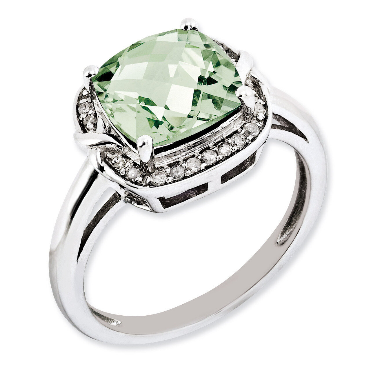 Green Quartz Ring Sterling Silver Diamond QR3039AG, MPN: QR3039AG, 883957628585