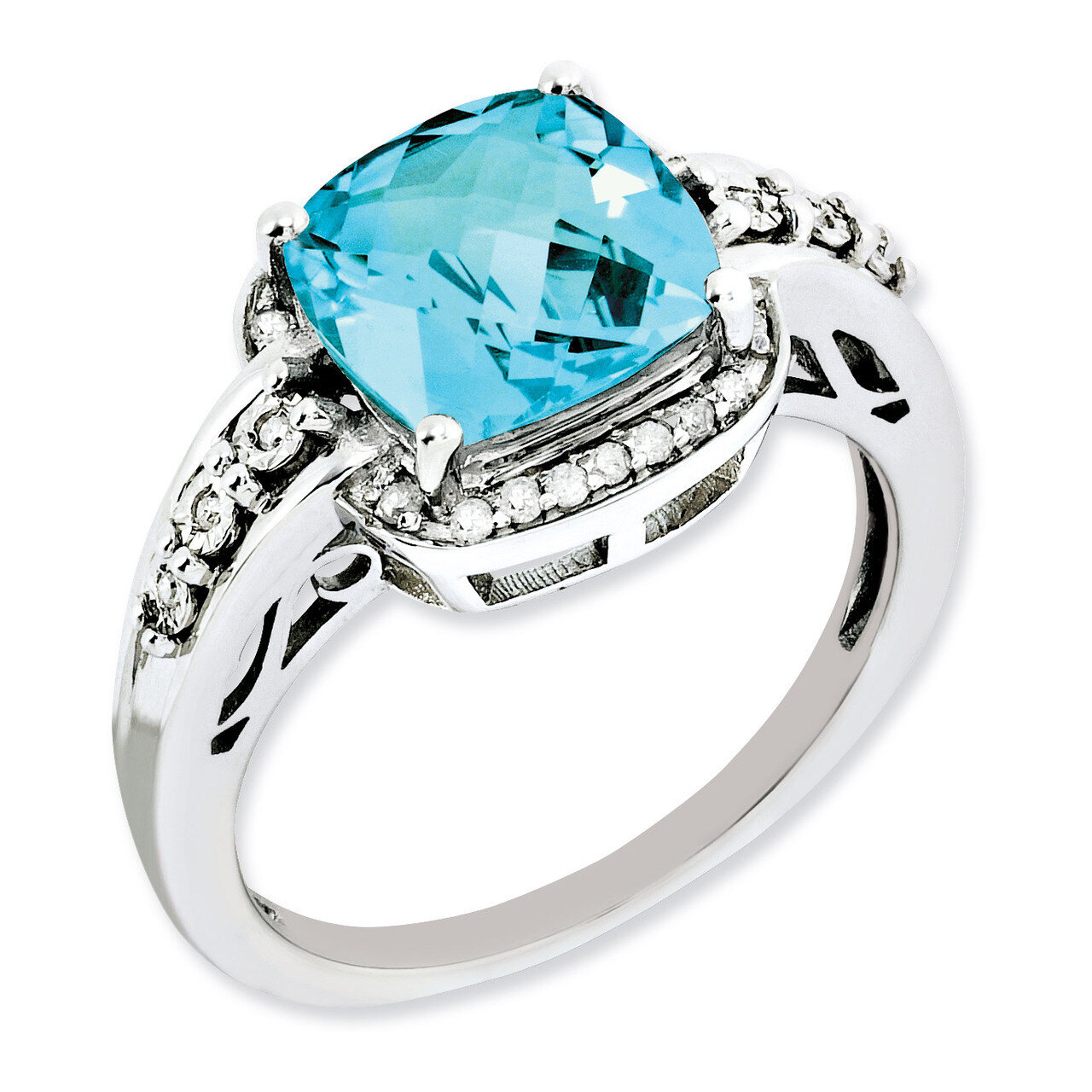 Blue Topaz Ring Sterling Silver Diamond QR3040BT, MPN: QR3040BT, 883957462936