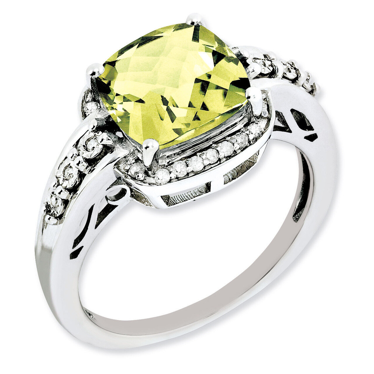 Lemon Quartz Ring Sterling Silver Diamond QR3040LQ, MPN: QR3040LQ, 883957361390