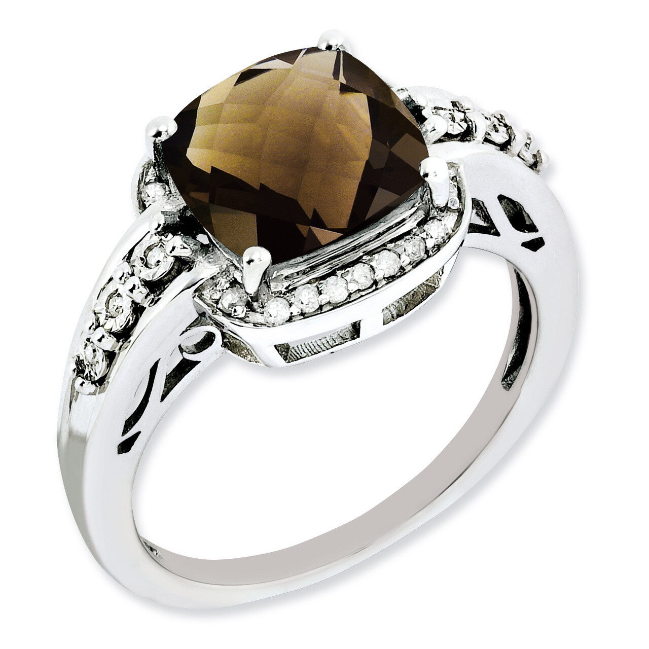 Smoky Quartz Ring Sterling Silver Diamond QR3040SQ, MPN: QR3040SQ, 883957629360