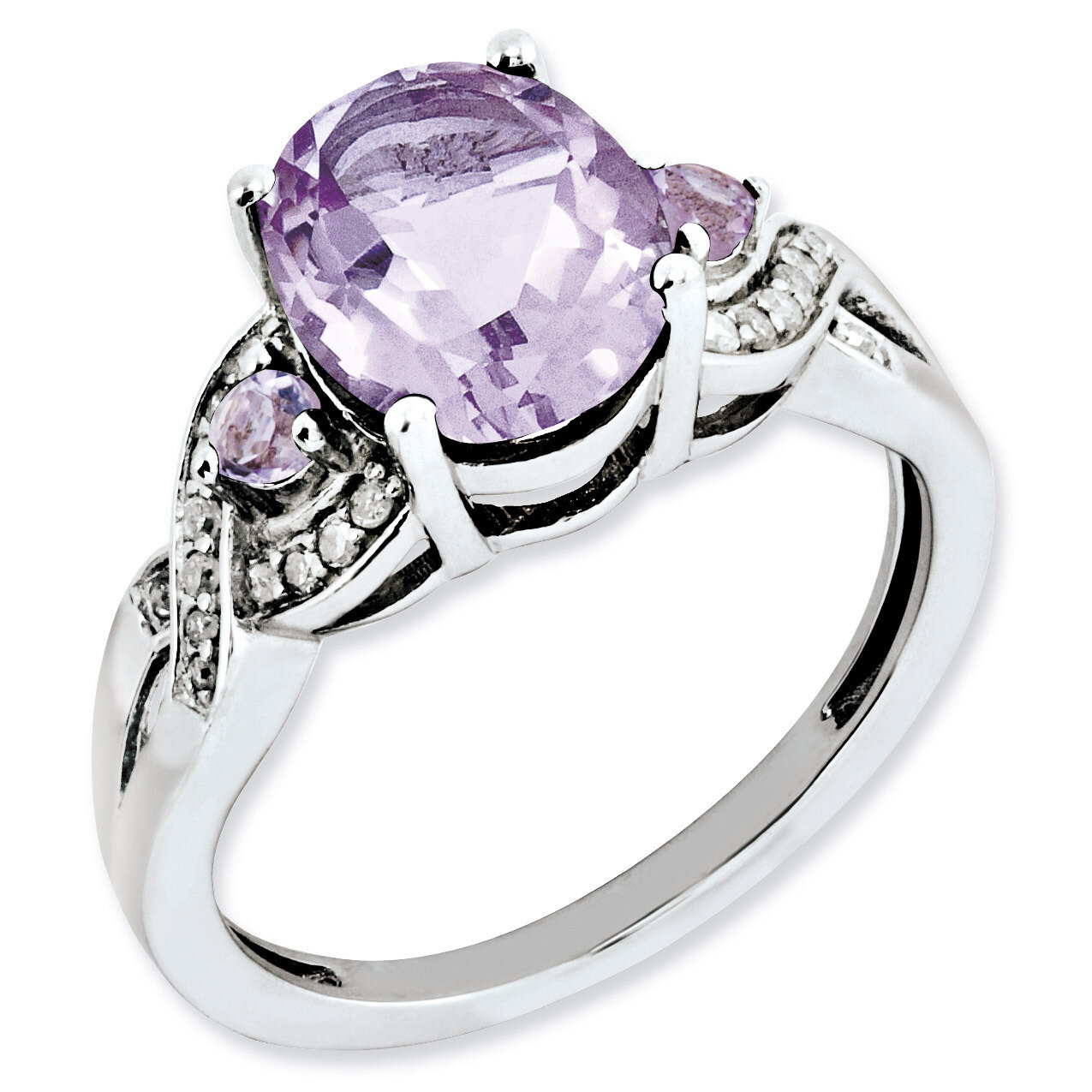 Oval Diamond &amp; Pink Quartz Ring Sterling Silver QR3041PQ, MPN: QR3041PQ, 883957403311