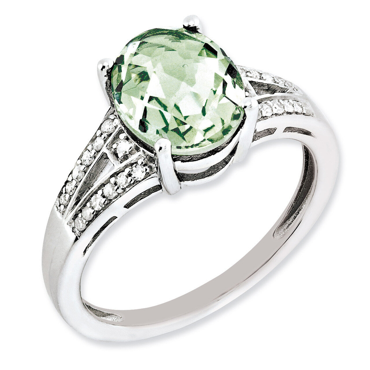 Green Quartz Ring Sterling Silver Diamond QR3043AG, MPN: QR3043AG, 883957630588