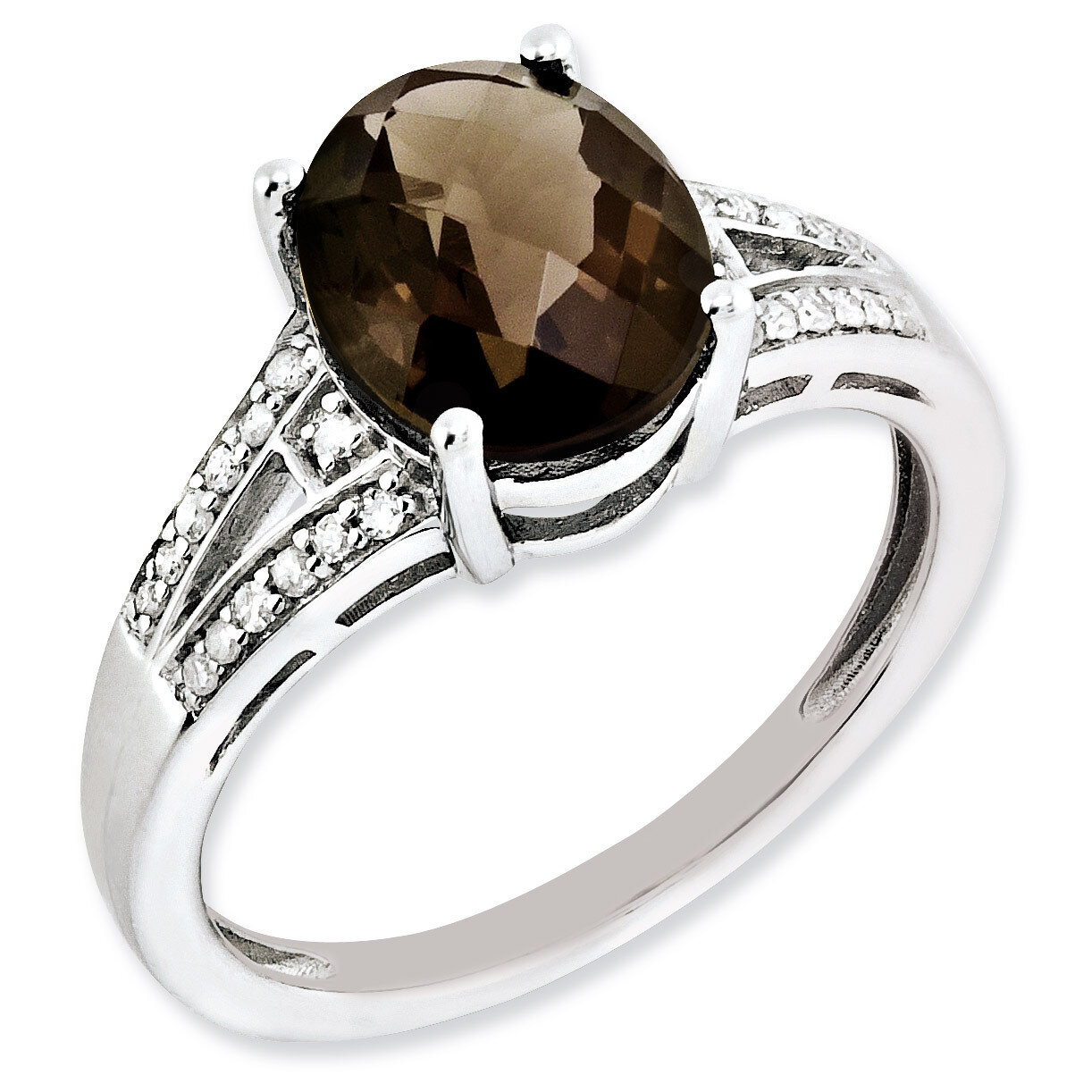 Smoky Quartz Ring Sterling Silver Diamond QR3043SQ, MPN: QR3043SQ, 883957630960