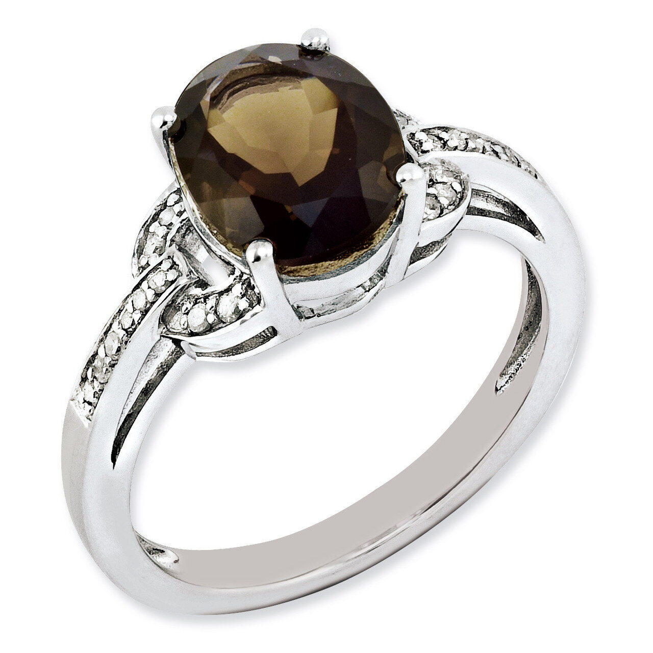 Smoky Quartz Ring Sterling Silver Diamond QR3044SQ, MPN: QR3044SQ, 883957631523