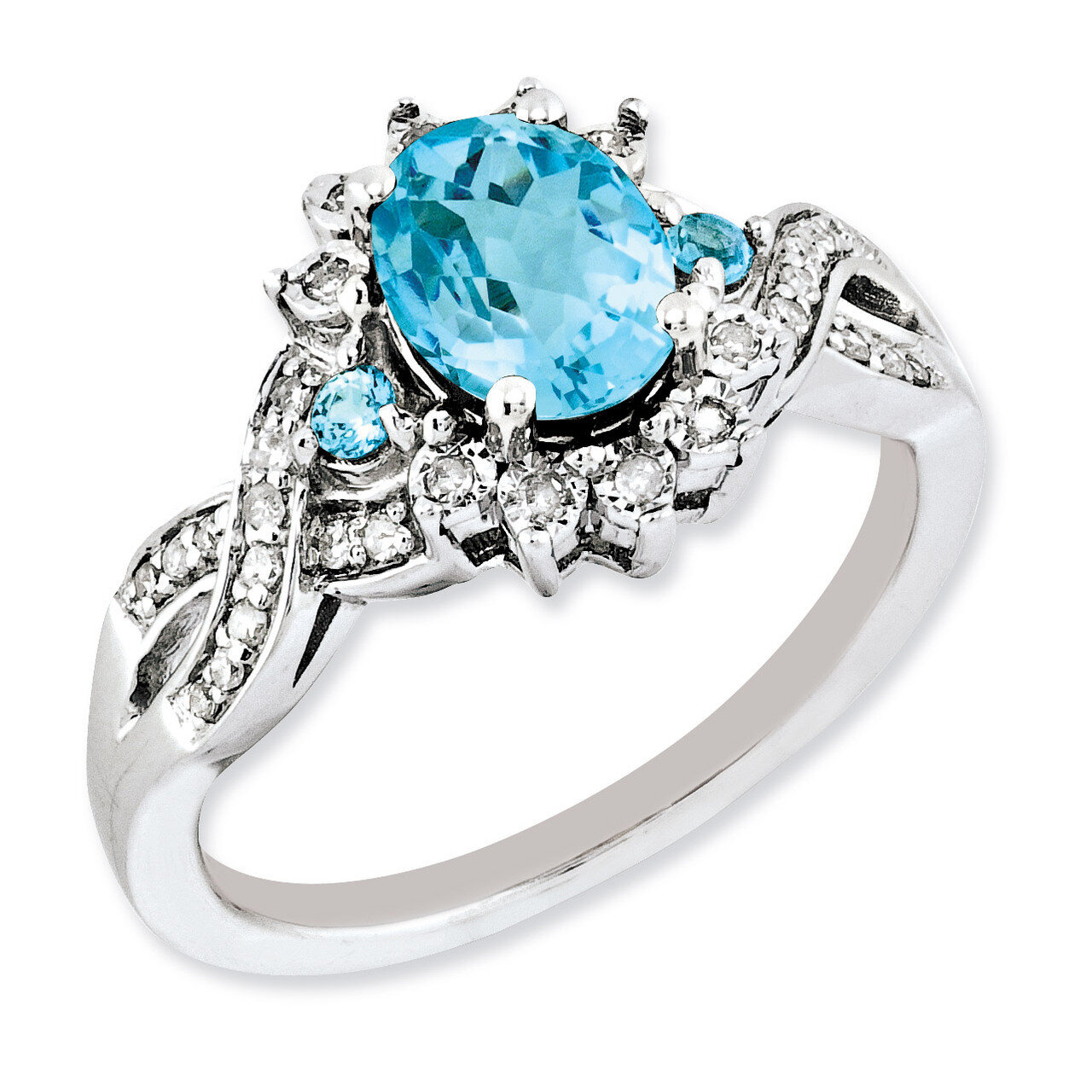 Light Swiss Blue Topaz Ring Sterling Silver Diamond QR3045LSBT, MPN: QR3045LSBT, 883957177335