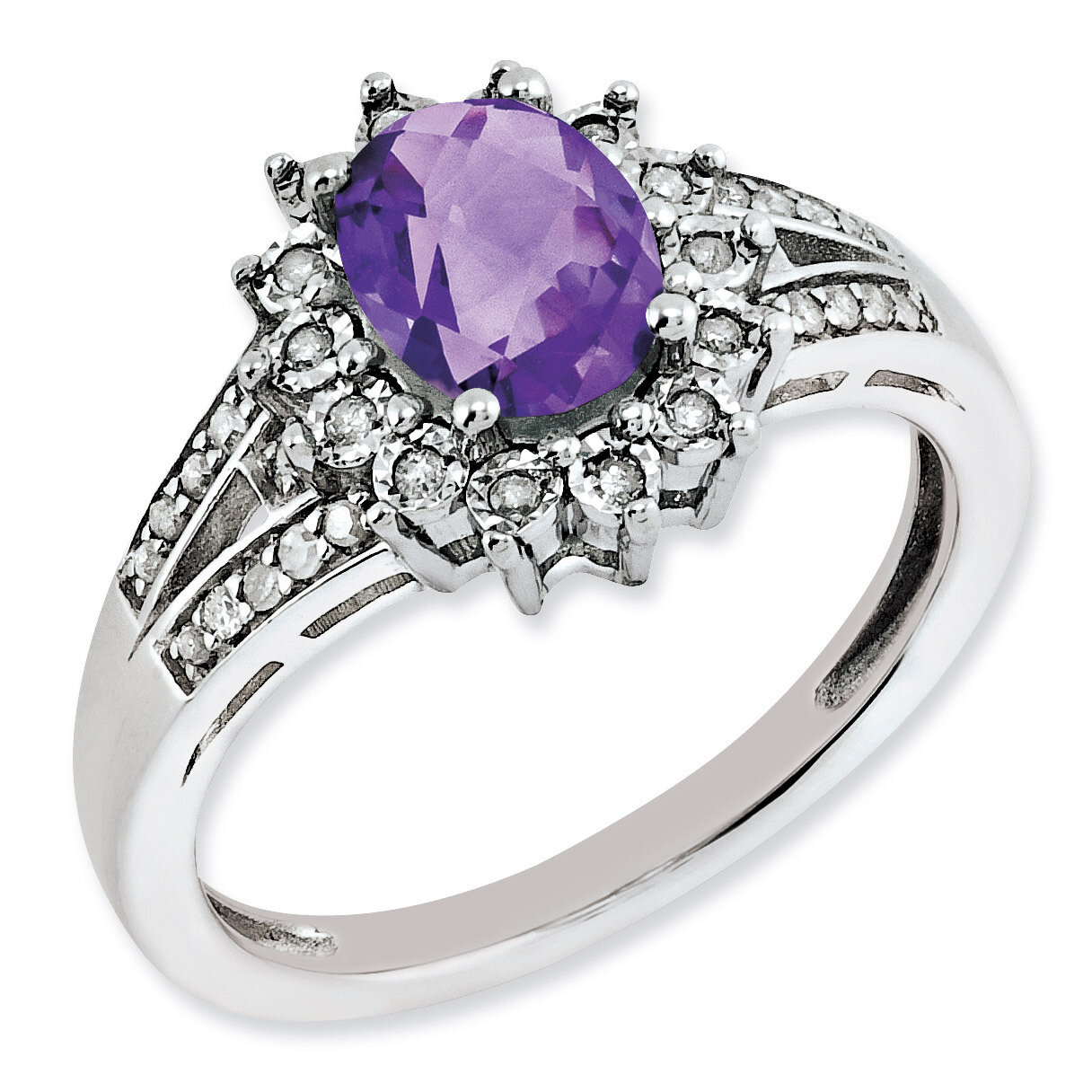 Amethyst Ring Sterling Silver Diamond QR3046AM, MPN: QR3046AM, 883957631783