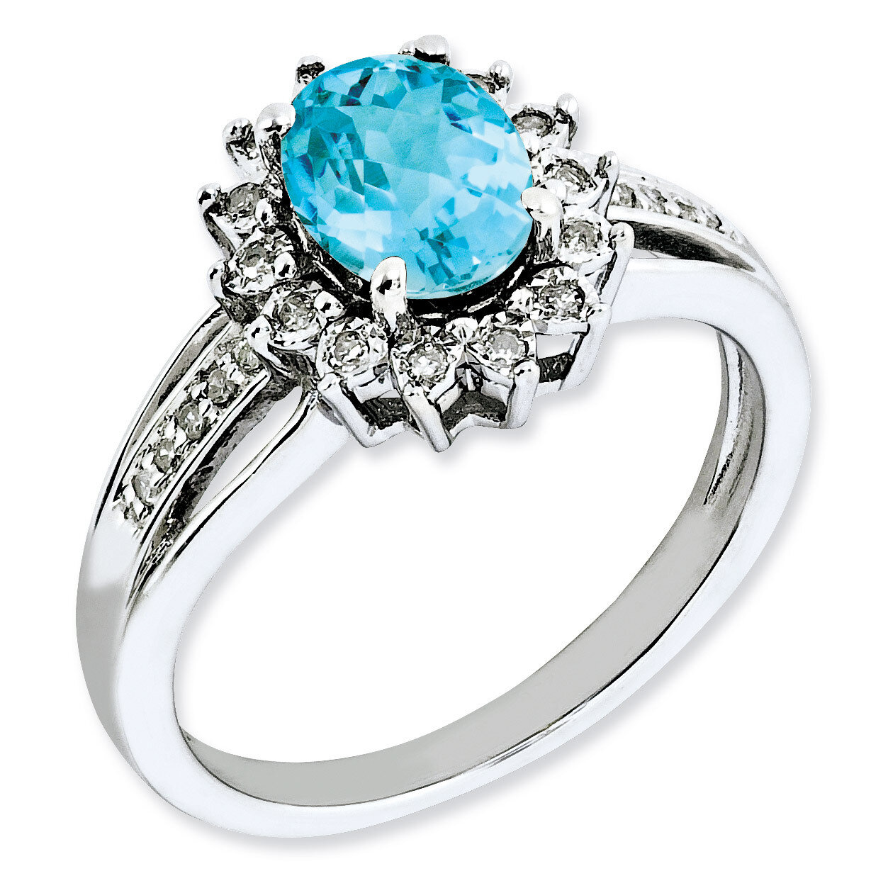 Blue Topaz Ring Sterling Silver Diamond QR3047BT, MPN: QR3047BT, 883957361741