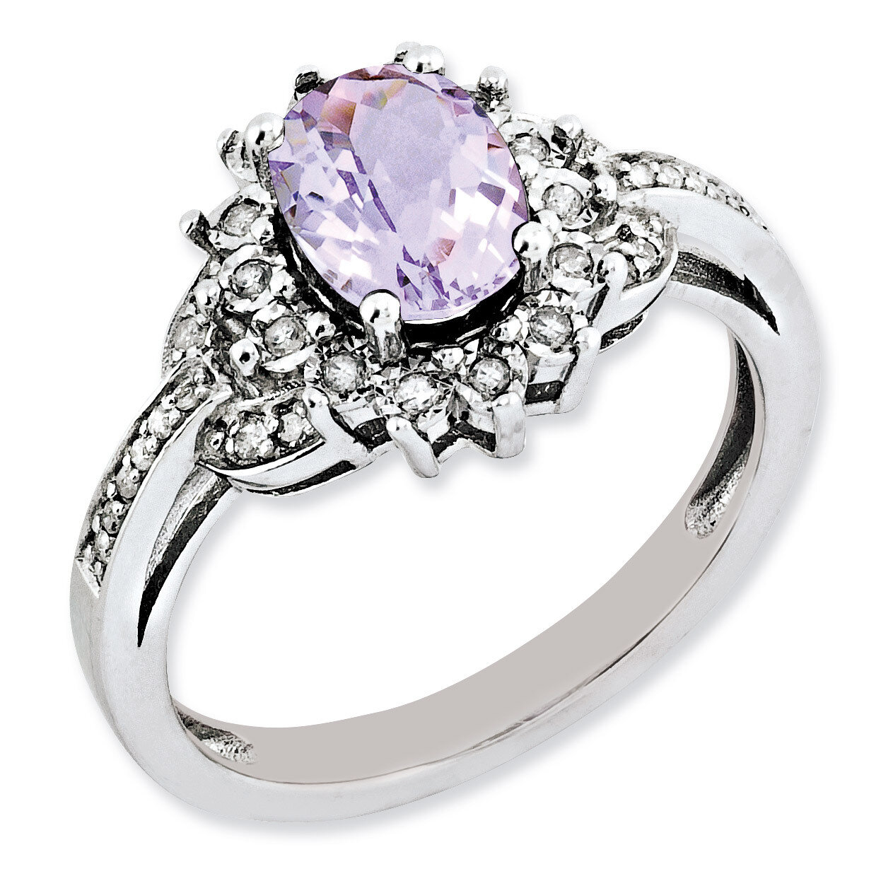 Pink Quartz Ring Sterling Silver Diamond QR3048PQ, MPN: QR3048PQ, 883957403458