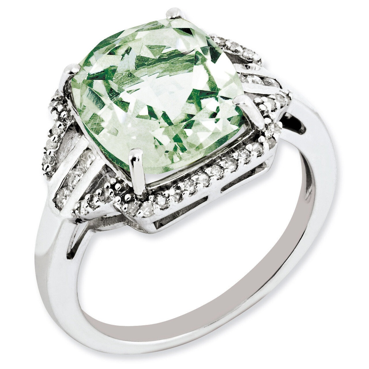 Green Quartz Ring Sterling Silver Diamond QR3050AG, MPN: QR3050AG, 883957633190