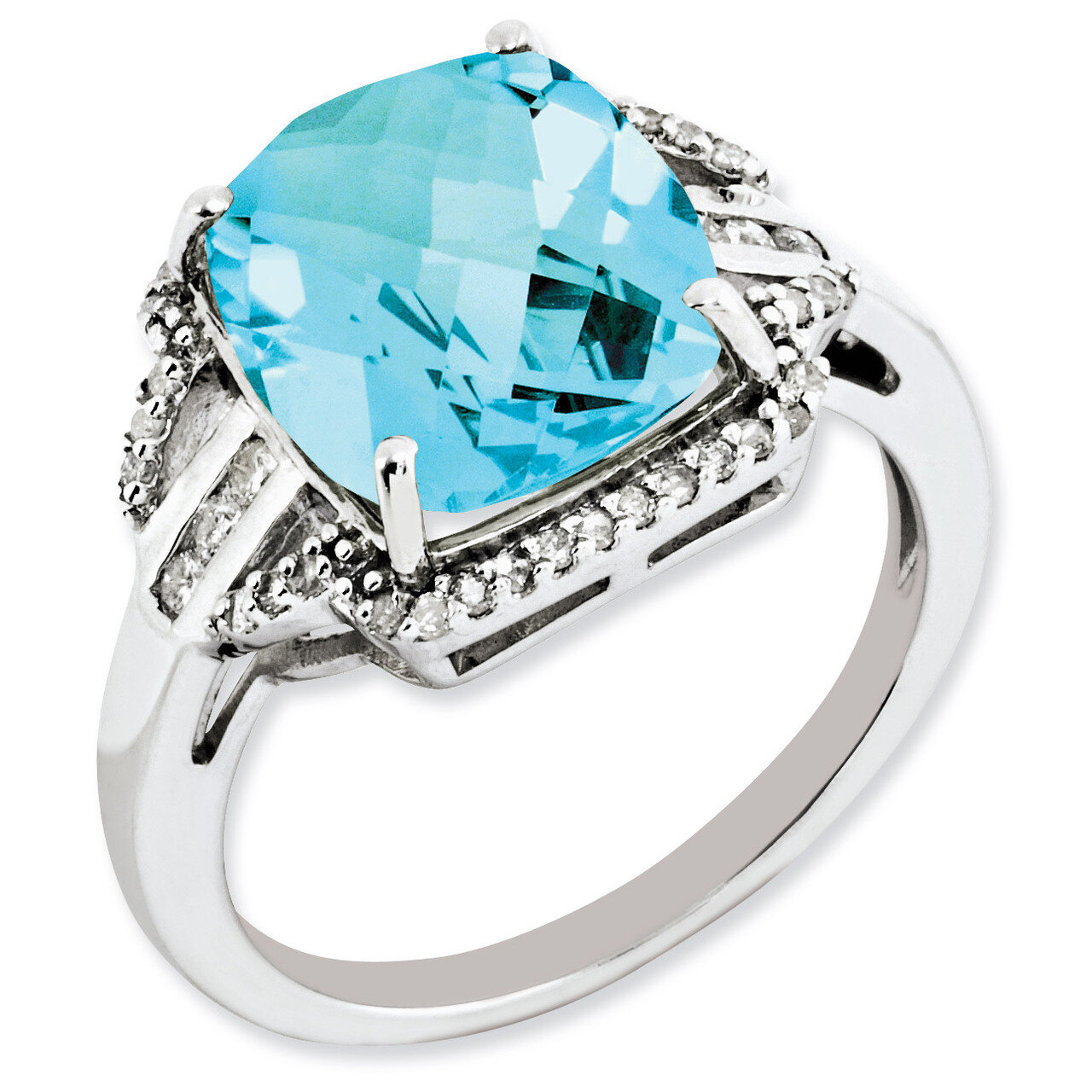 Blue Topaz &amp; Diamond Ring Sterling Silver QR3050BT