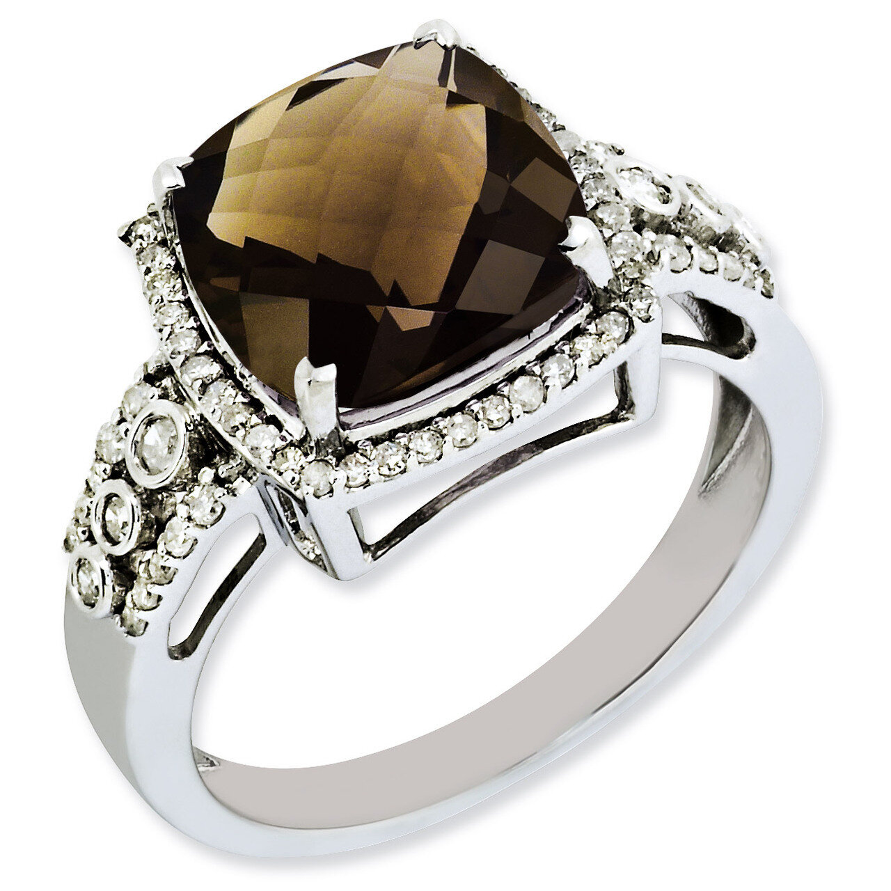 Smoky Quartz Ring Sterling Silver Diamond QR3051SQ, MPN: QR3051SQ, 883957361895