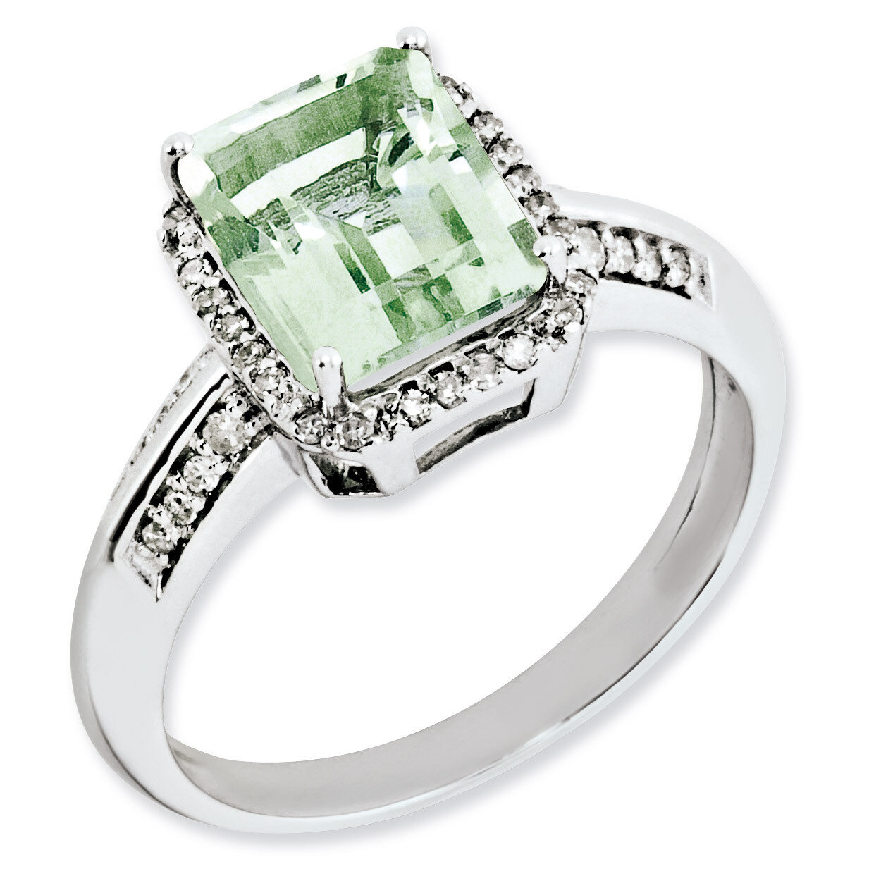 Green Quartz Ring Sterling Silver Diamond QR3052AG