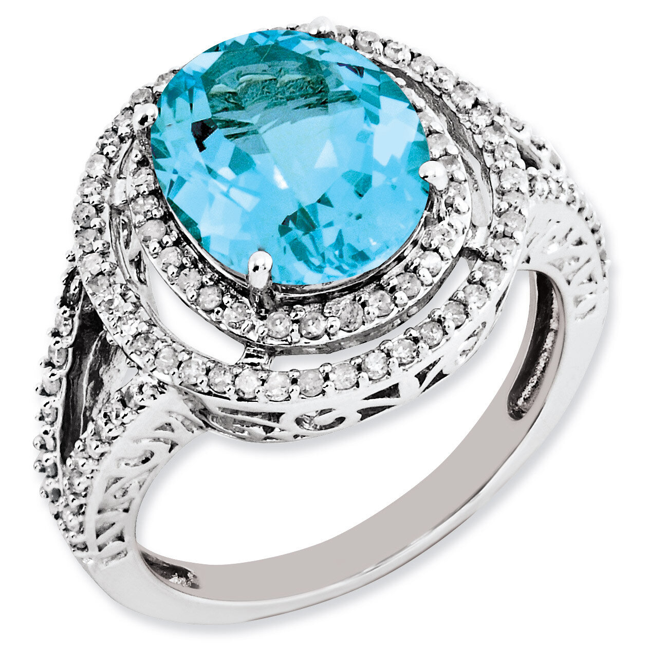 Blue Topaz & Diamond Ring Sterling Silver QR3053BT