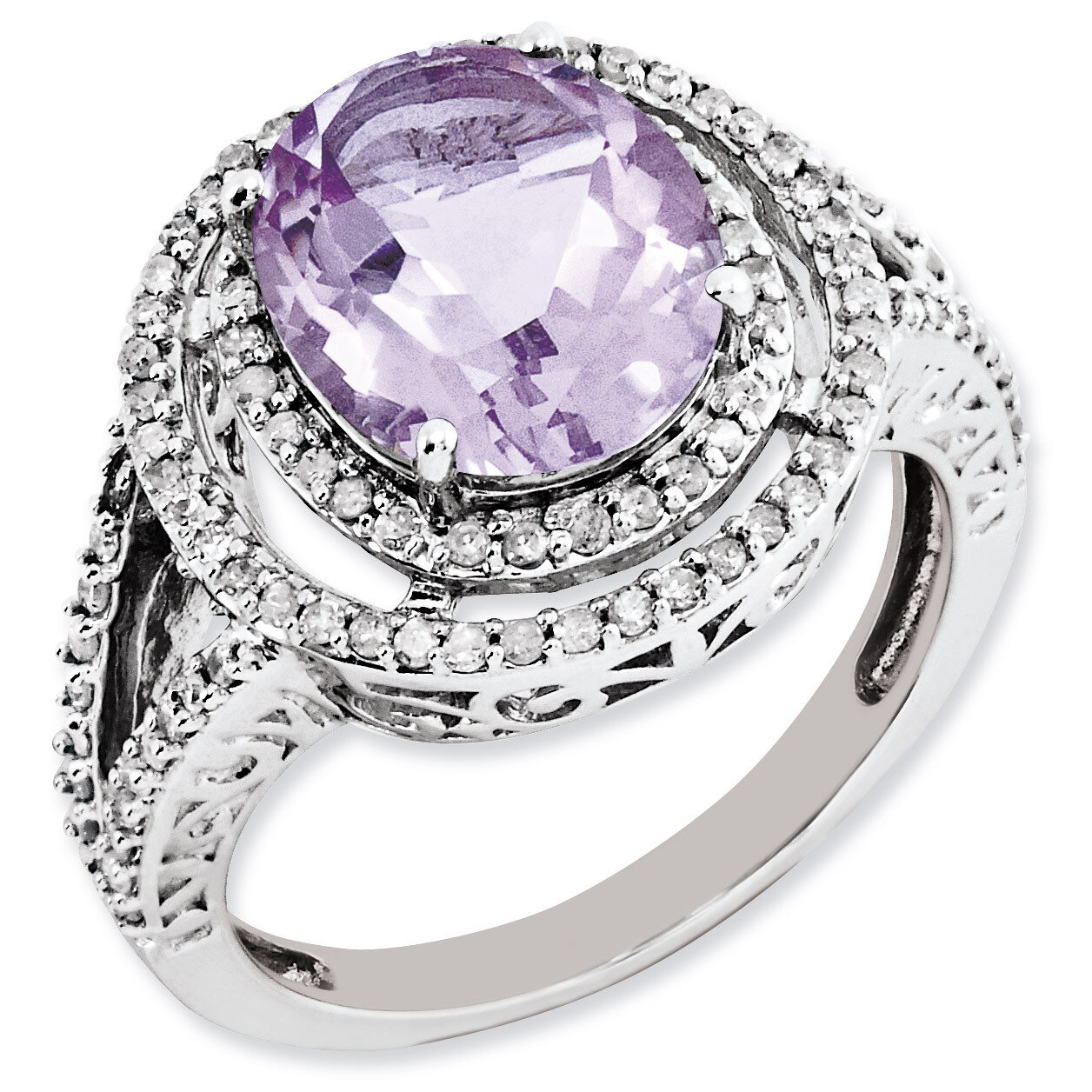 Pink Quartz Ring Sterling Silver Diamond QR3053PQ