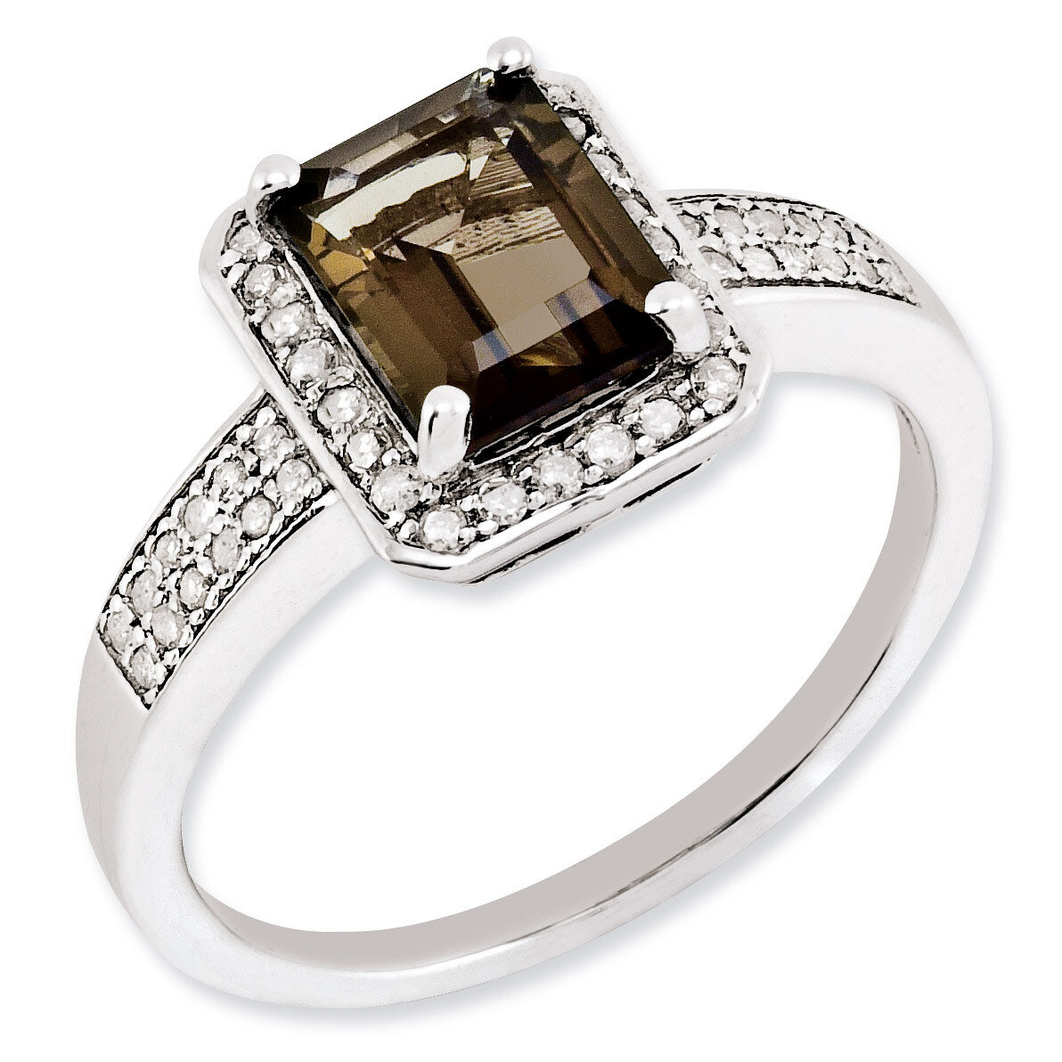 Smoky Quartz Ring Sterling Silver Diamond QR3055SQ, MPN: QR3055SQ, 883957362076