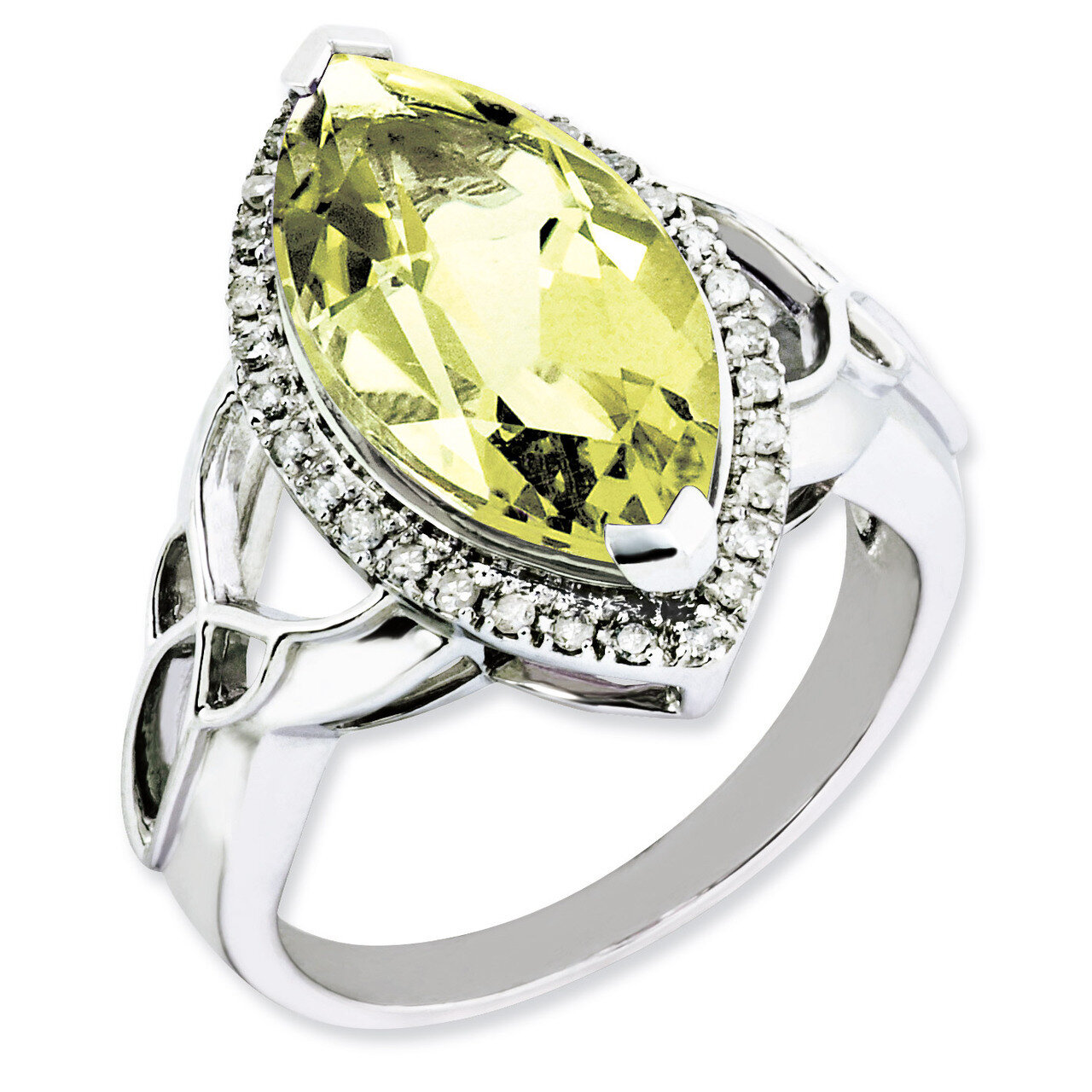Lemon Quartz &amp; Diamond Ring Sterling Silver QR3056LQ, MPN: QR3056LQ, 883957158327