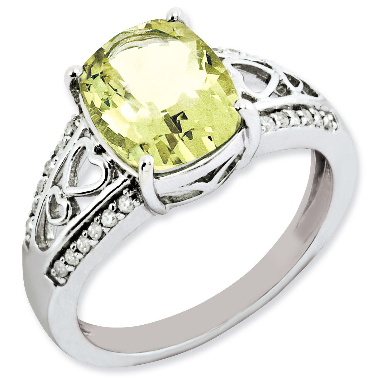 Lemon Quartz Ring Sterling Silver Diamond QR3059LQ, MPN: QR3059LQ, 883957167435