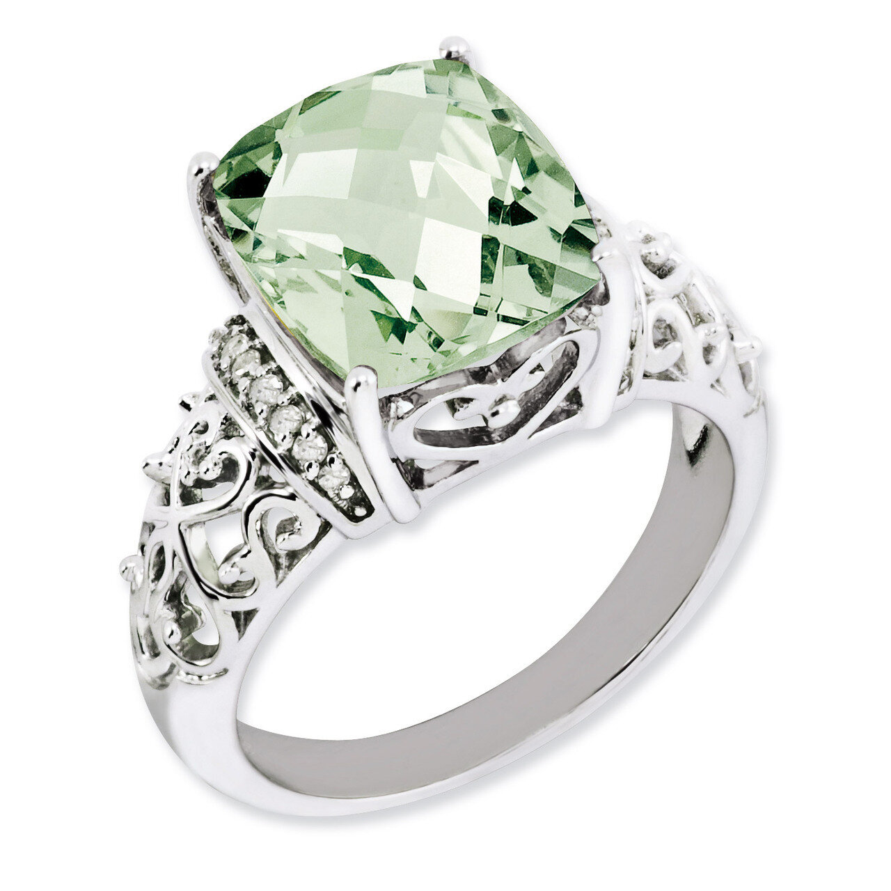 Green Quartz Ring Sterling Silver Diamond QR3061AG, MPN: QR3061AG, 883957403601