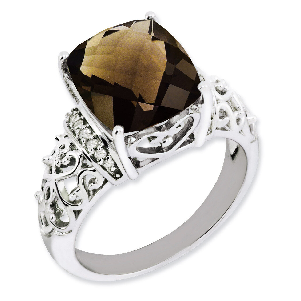 Smoky Quartz Ring Sterling Silver Diamond QR3061SQ, MPN: QR3061SQ, 883957636948