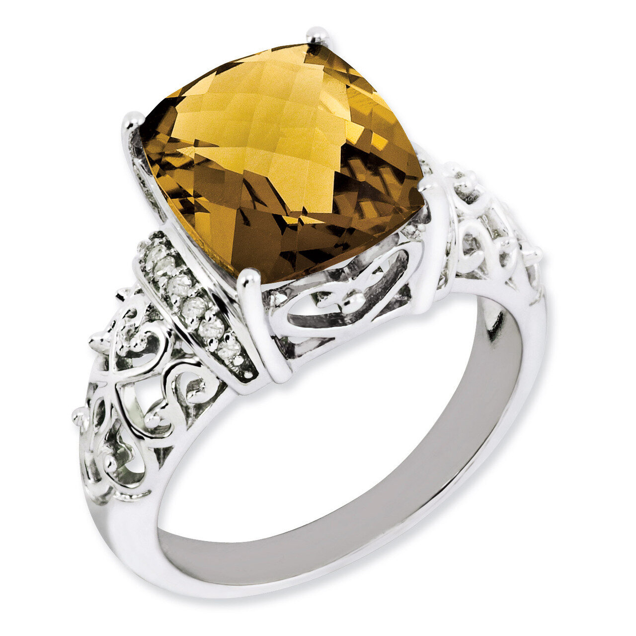 Whiskey Quartz Ring Sterling Silver Diamond QR3061WQ, MPN: QR3061WQ, 883957403618