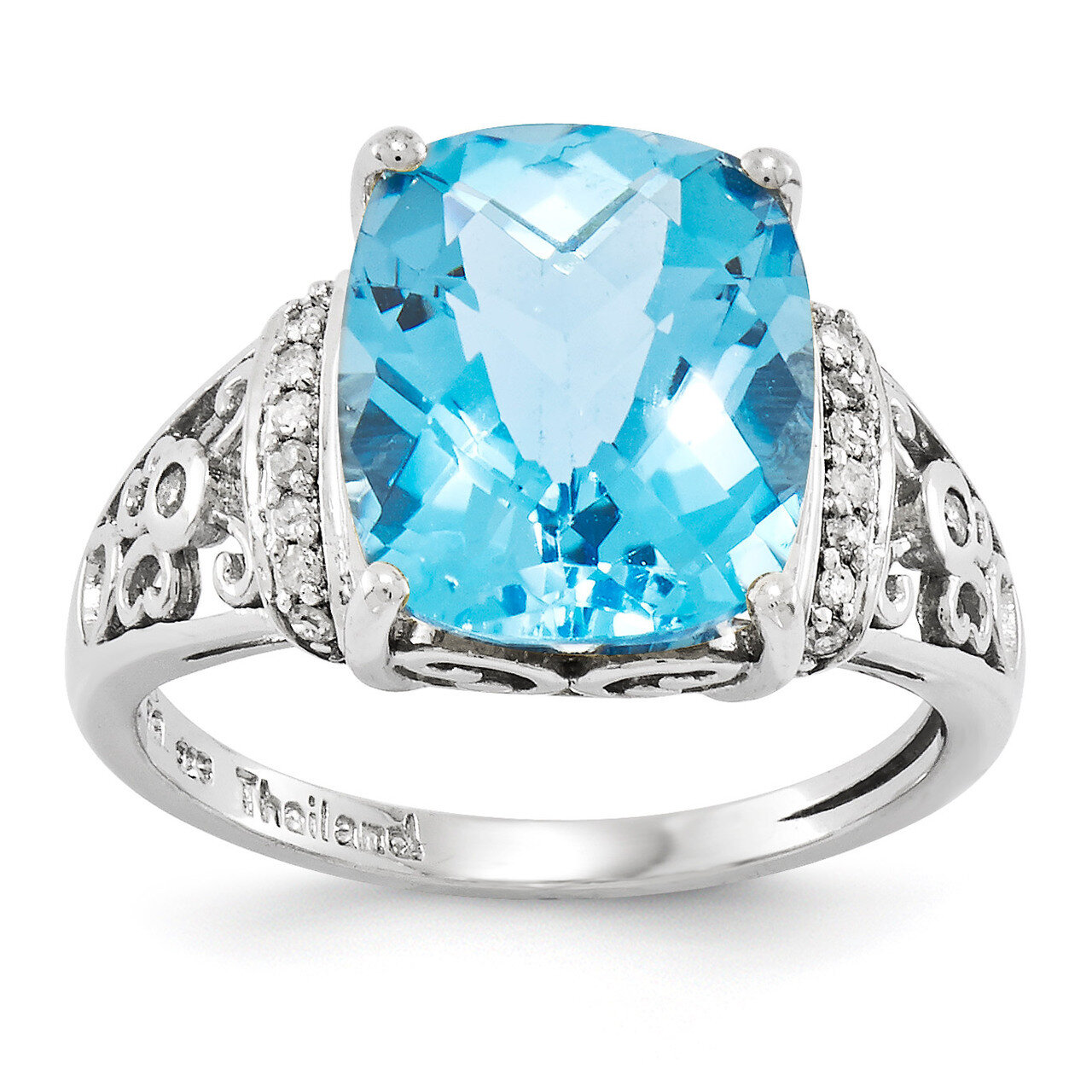 Light Swiss Blue Topaz Ring Sterling Silver Diamond QR3062LSBT, MPN: QR3062LSBT, 883957637174