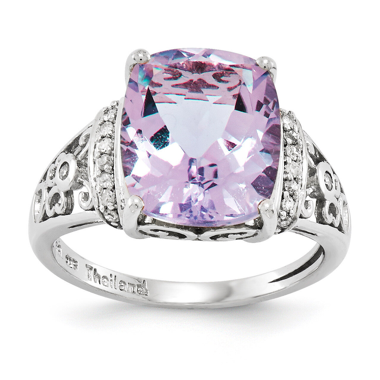 Pink Quartz Ring Sterling Silver Diamond QR3062PQ
