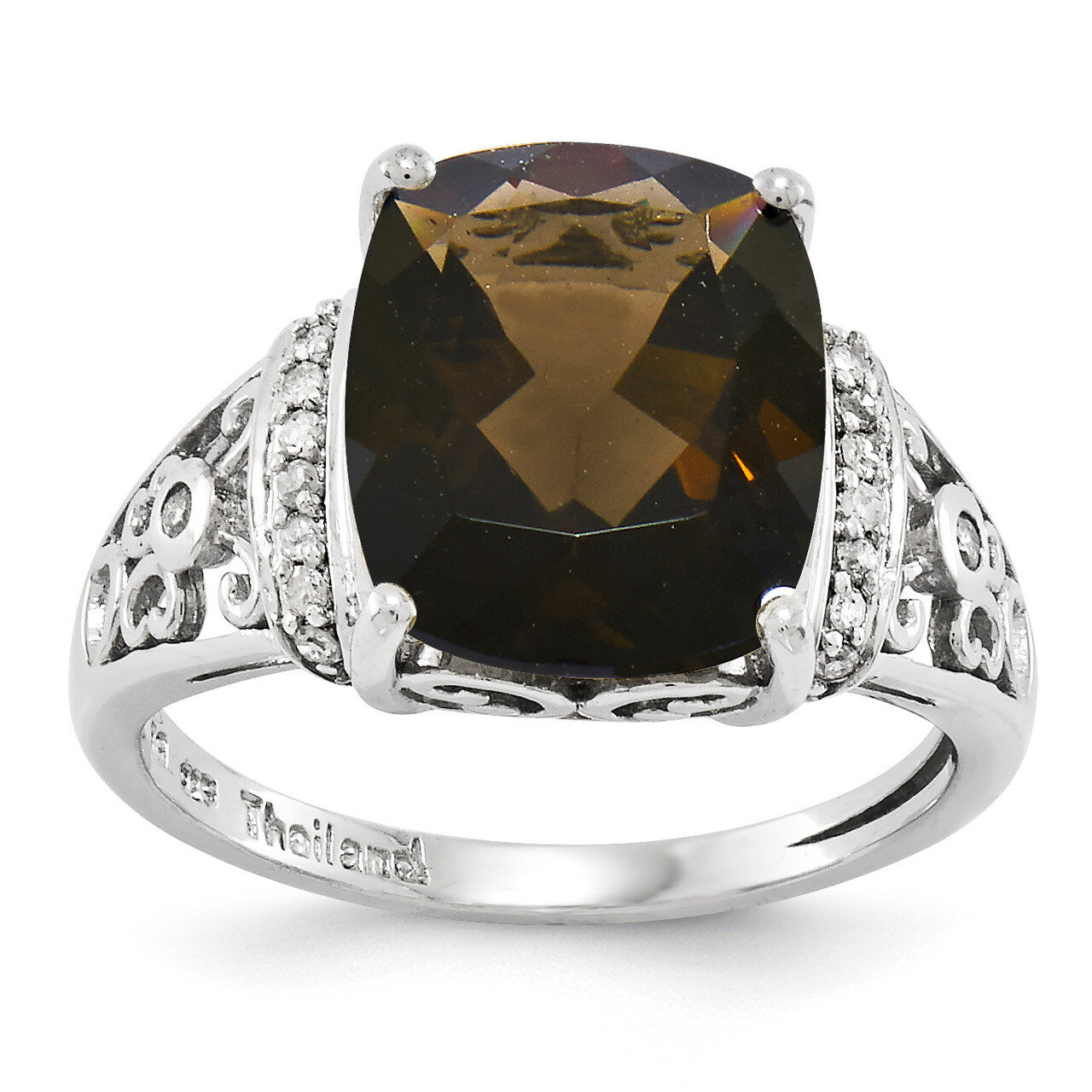 Smoky Quartz Ring Sterling Silver Diamond QR3062SQ, MPN: QR3062SQ, 883957637242