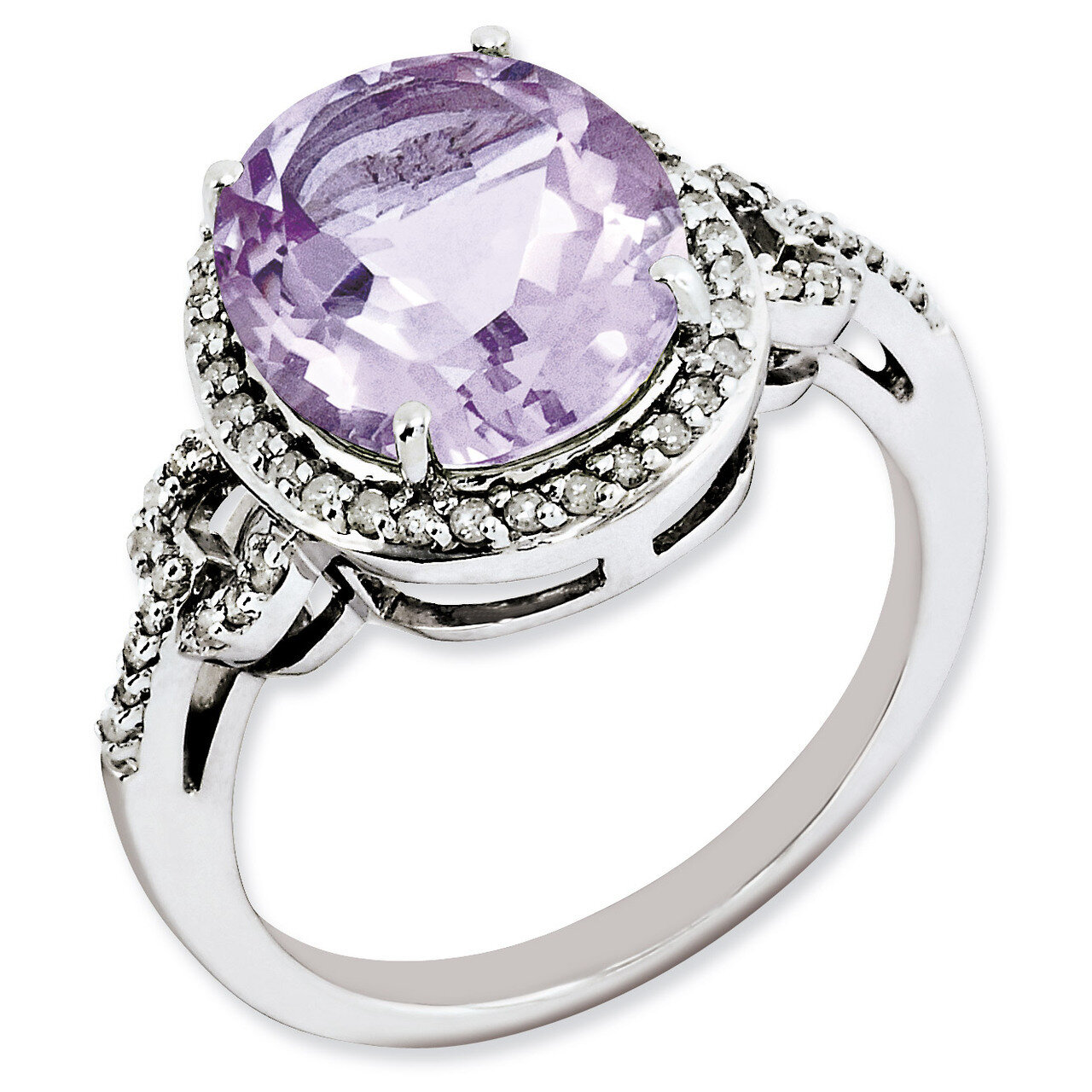 Oval Diamond &amp; Pink Quartz Ring Sterling Silver QR3063PQ, MPN: QR3063PQ, 883957362267