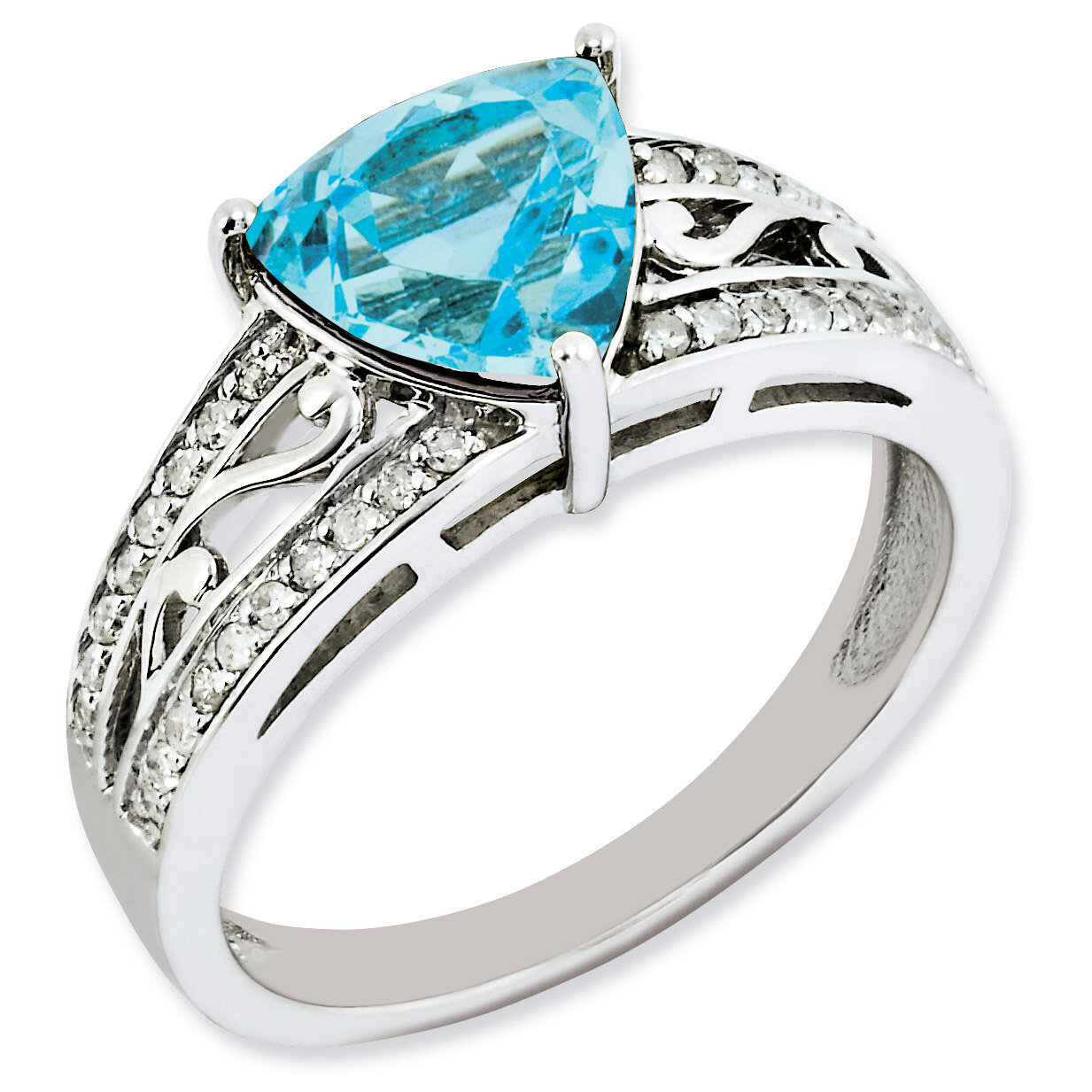 Blue Topaz &amp; Diamond Ring Sterling Silver QR3069BT, MPN: QR3069BT, 883957637822