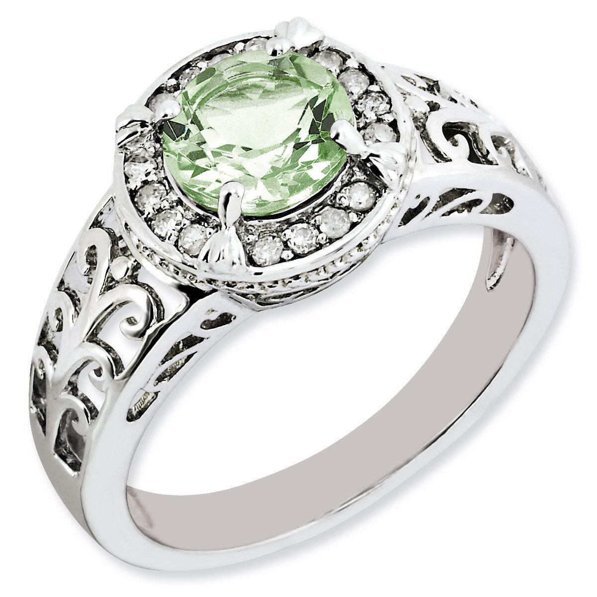 Green Quartz Ring Sterling Silver Diamond QR3070AG, MPN: QR3070AG, 883957403687