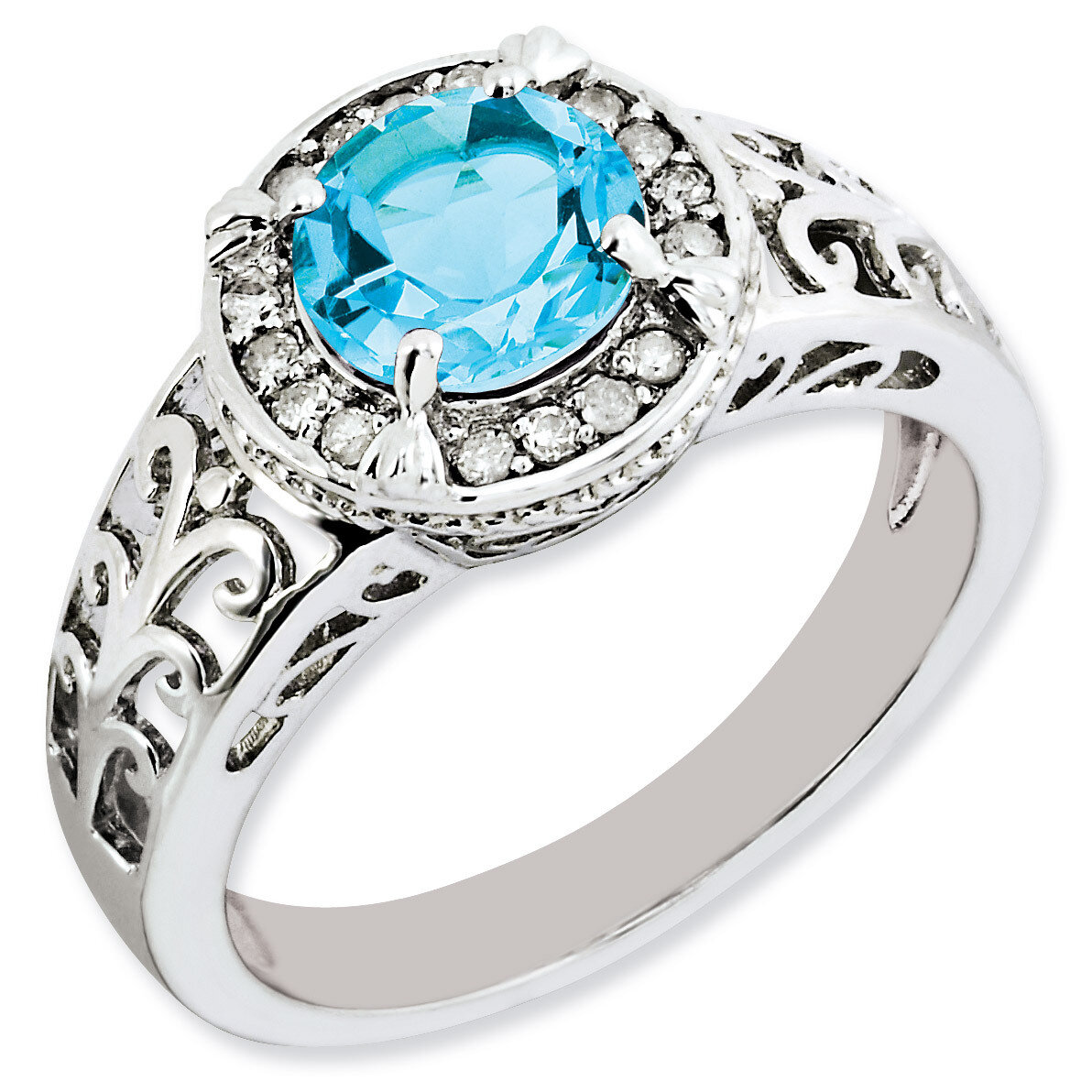 Blue Topaz &amp; Diamond Ring Sterling Silver QR3070BT, MPN: QR3070BT, 883957362281