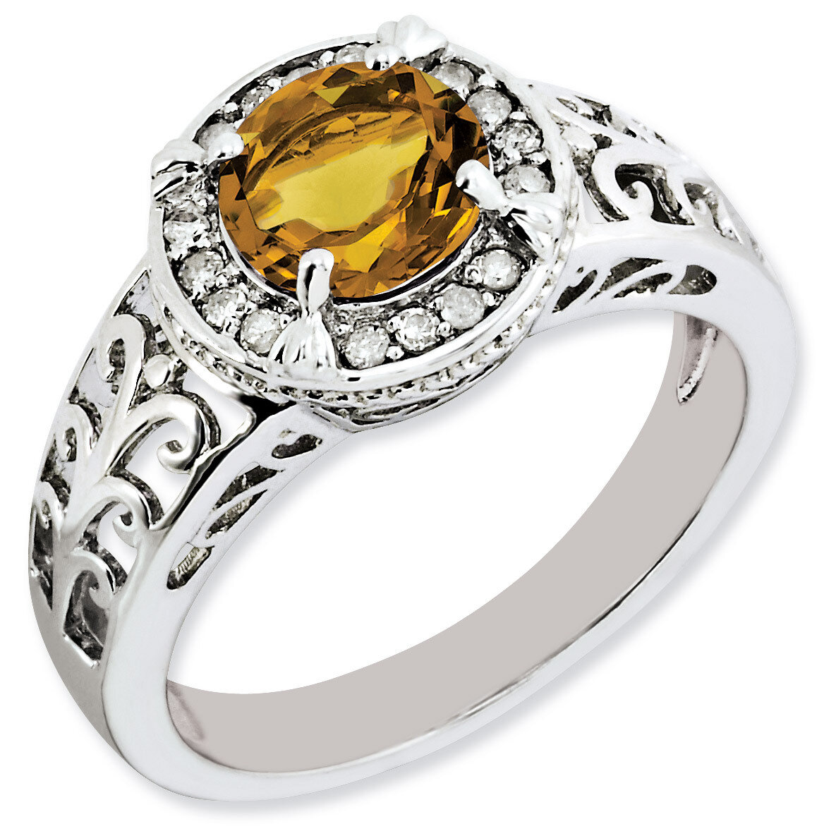 Whiskey Quartz Ring Sterling Silver Diamond QR3070WQ, MPN: QR3070WQ, 883957362335